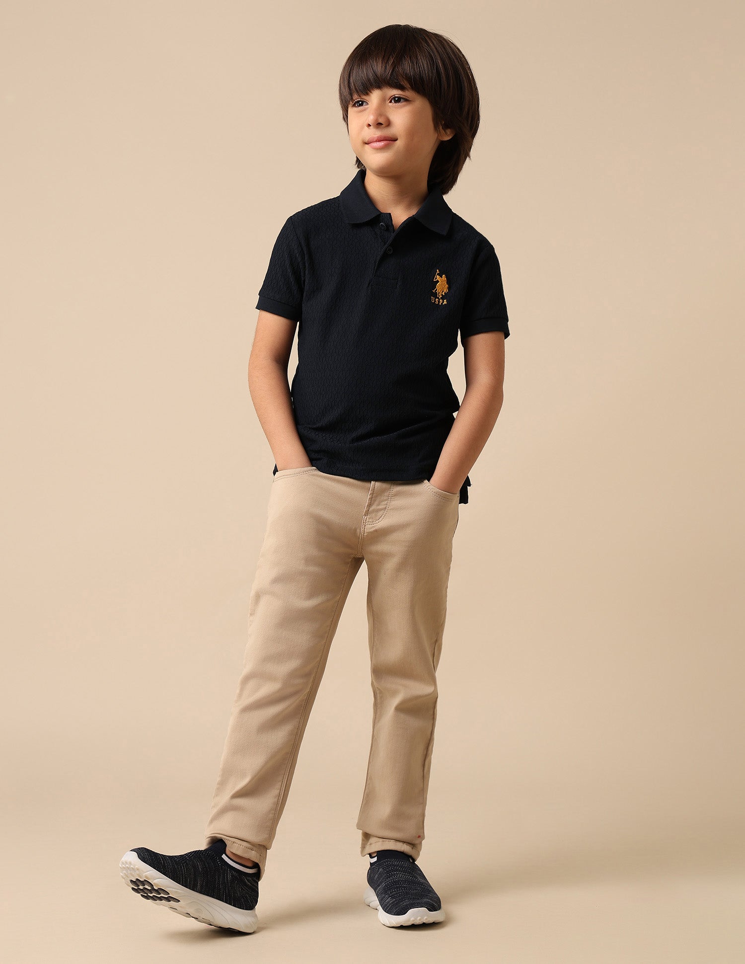 Boys Textured Regular Fit Polo Shirt Navy - U.S. POLO ASSN. | Large