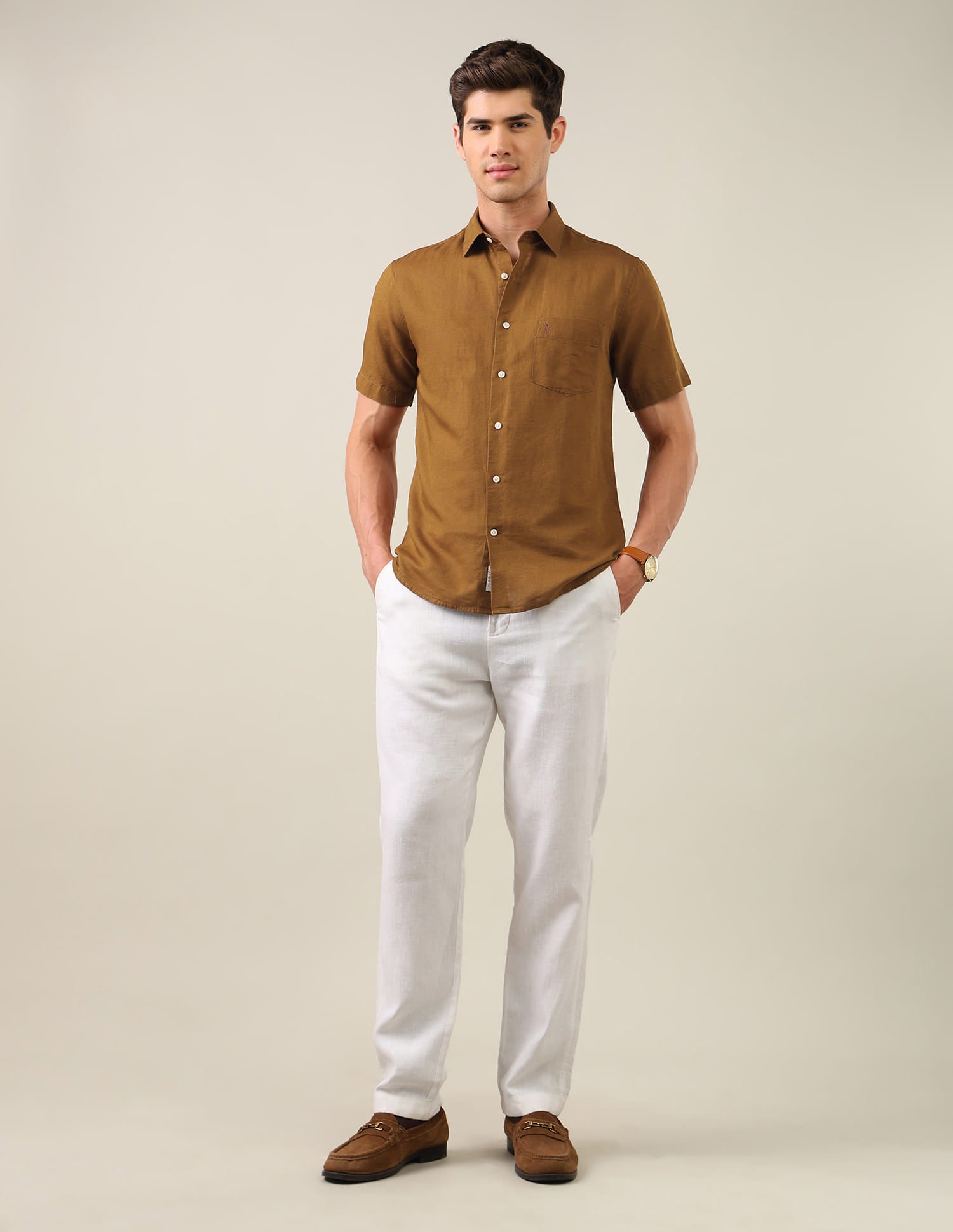 Solid Tailored Fit Shirt Brown - U.S. Polo Assn. India | Large