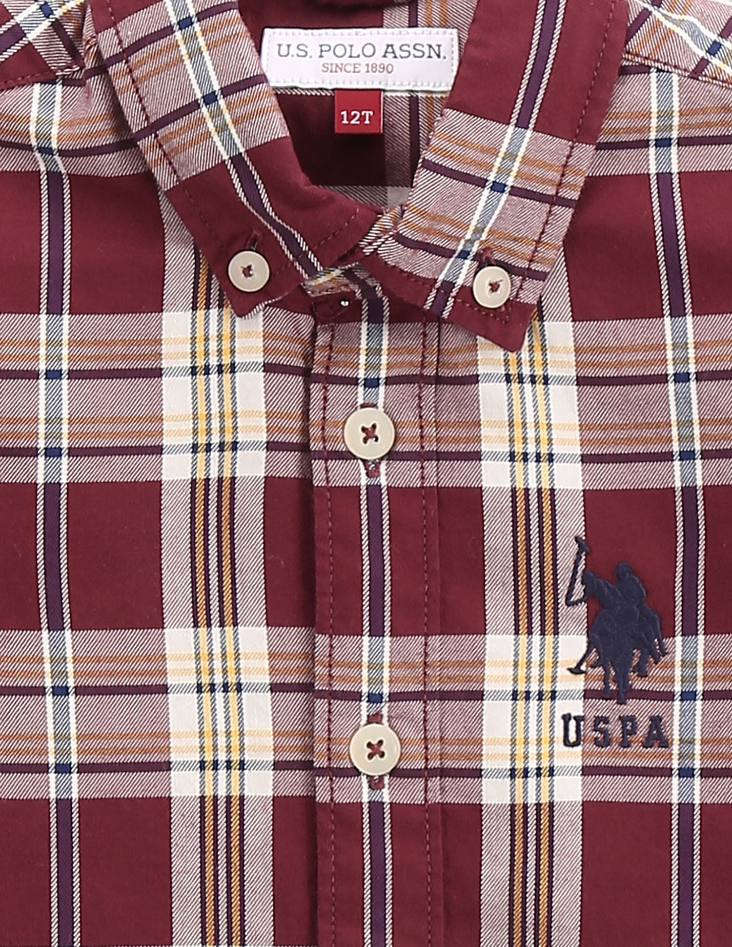 Boys Tartan Check Cotton Shirt Maroon - U.S. POLO ASSN. | Large