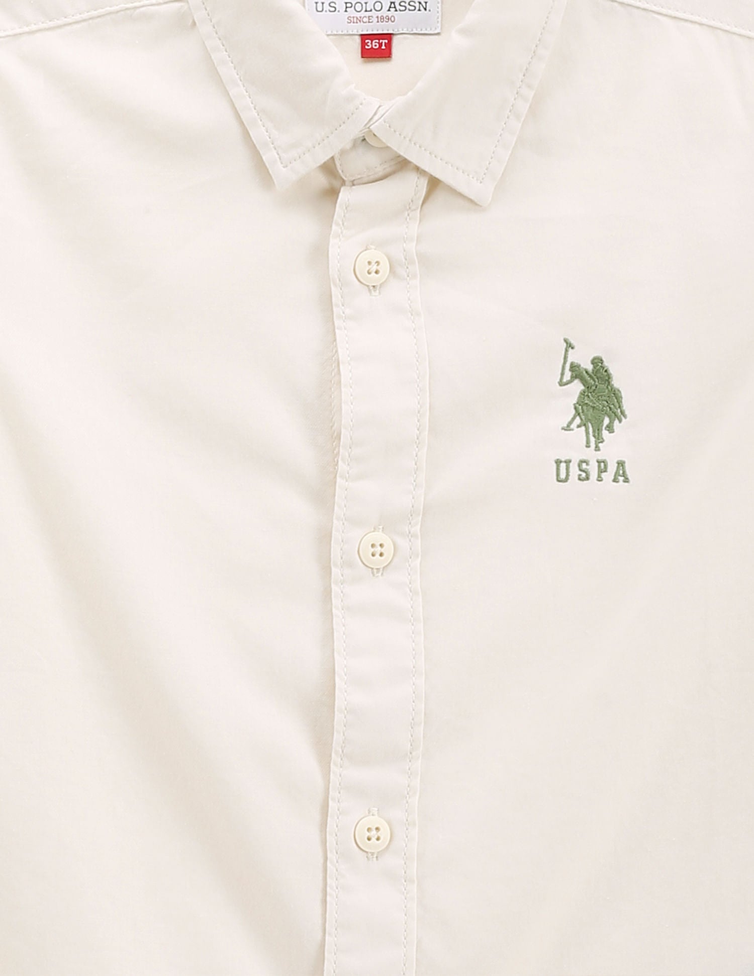 Boys Cutaway Collar Brand Solid Shirt Beige - U.S. POLO ASSN. | Large