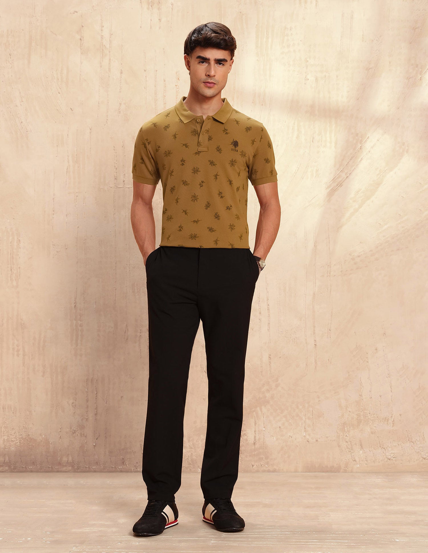 Slim Fit Floral Printed Polo Shirt Dark Brown - U.S. POLO ASSN. | Large