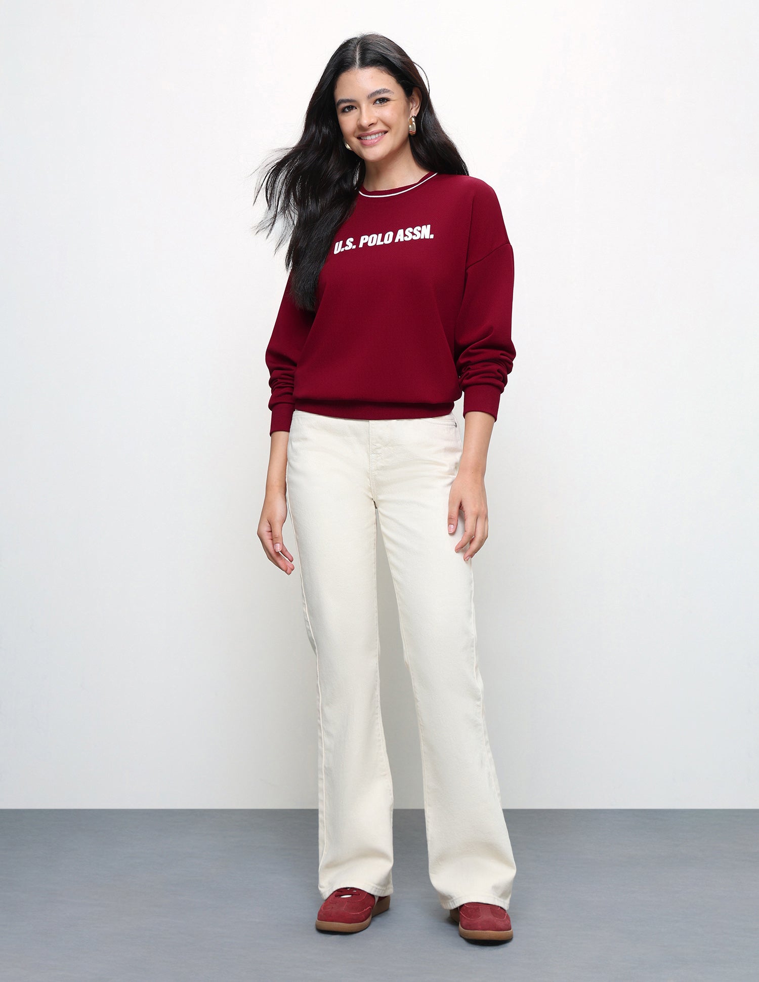 Brand Printed Oversized Fit Sweatshirt Dark Red - U.S. Polo Assn. India | Large