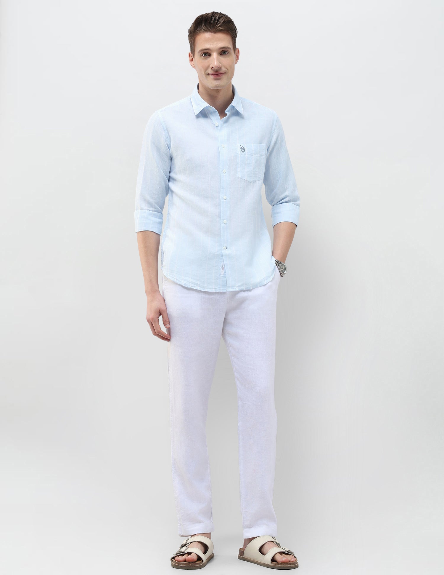 Vertical Striped Regular Fit Shirt Light Blue - U.S. Polo Assn. India | Large