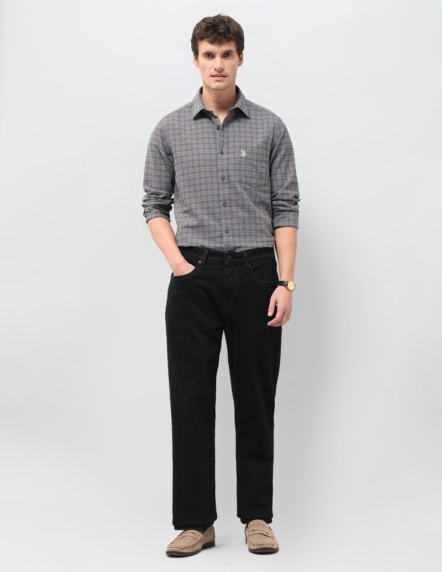 Plaid Checked Tailored Fit Shirt Grey - U.S. Polo Assn. India | Large