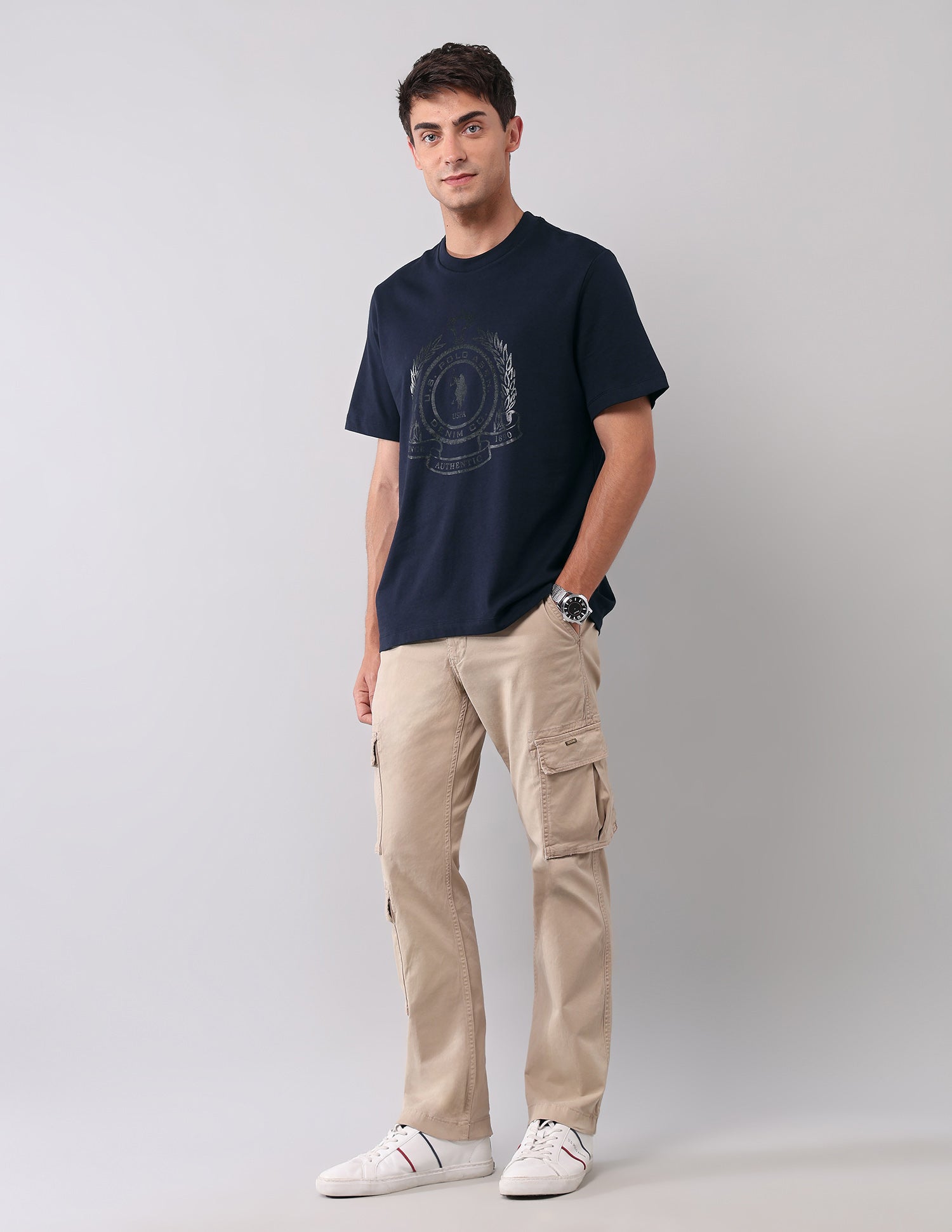 Brand Printed Muscle Fit T-Shirt Navy - U.S. Polo Assn. India | Large
