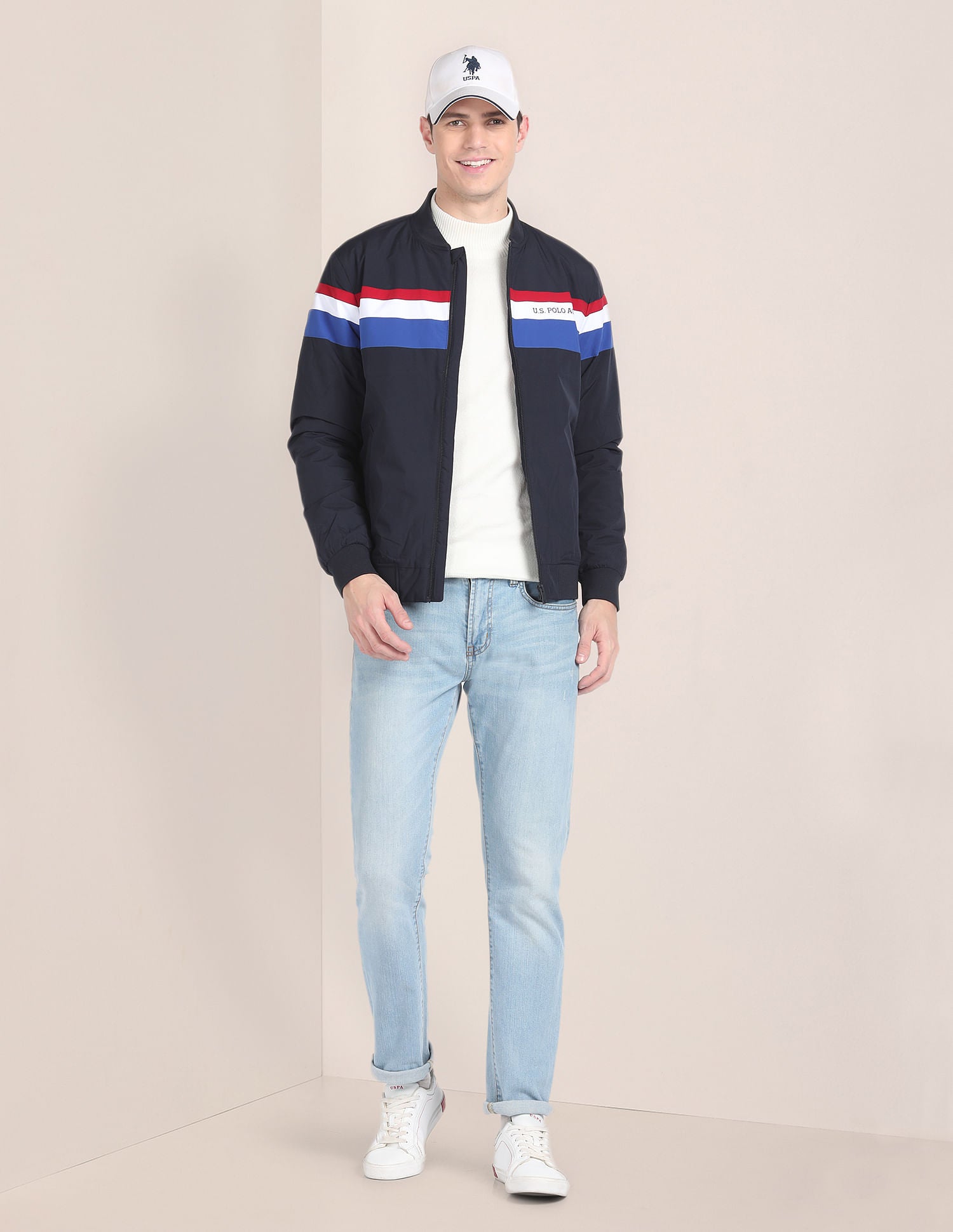 Horizontal Stripe Bomber Jacket Navy - U.S. POLO ASSN. | Large