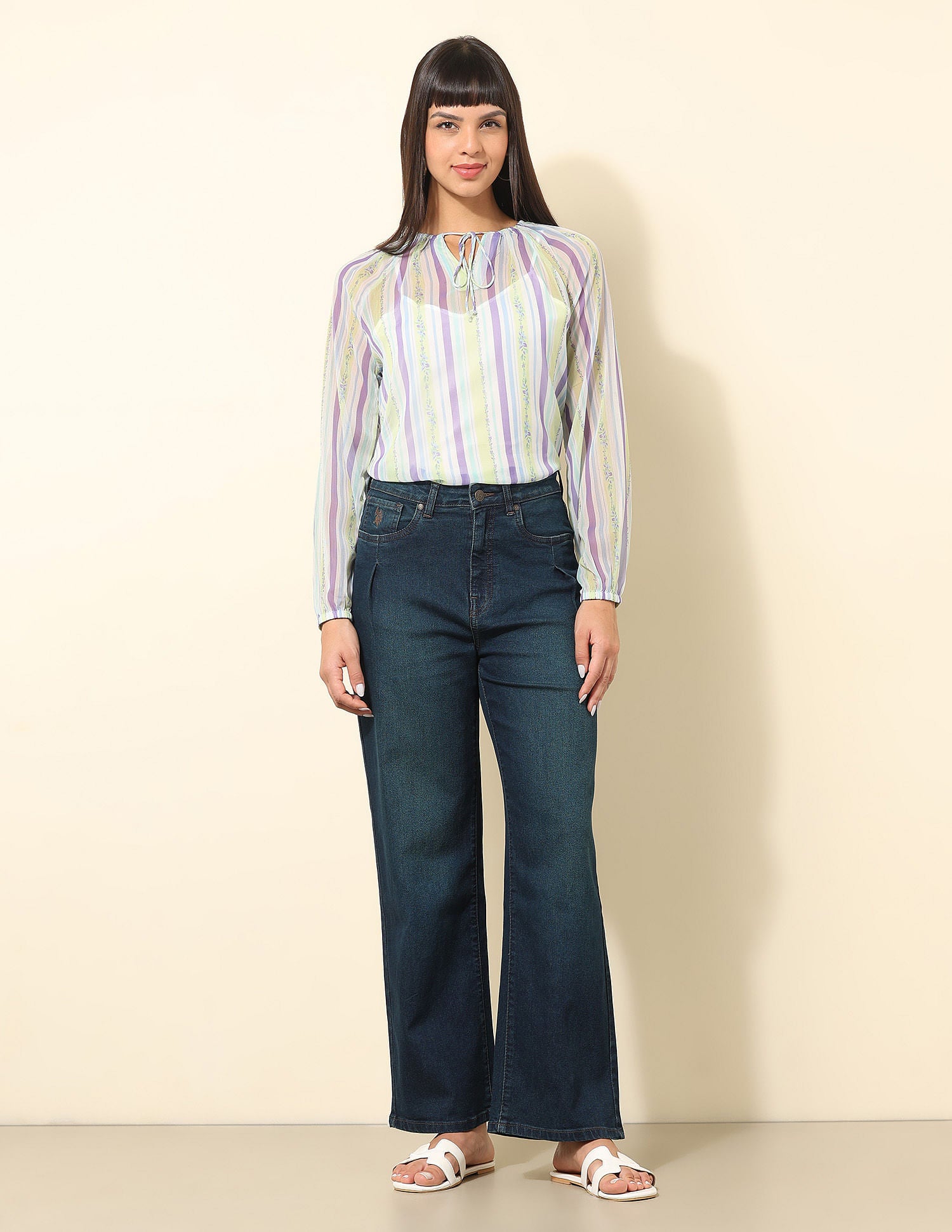 Chiffon Sheer Vertical Striped Top Multi - U.S. POLO ASSN. | Large