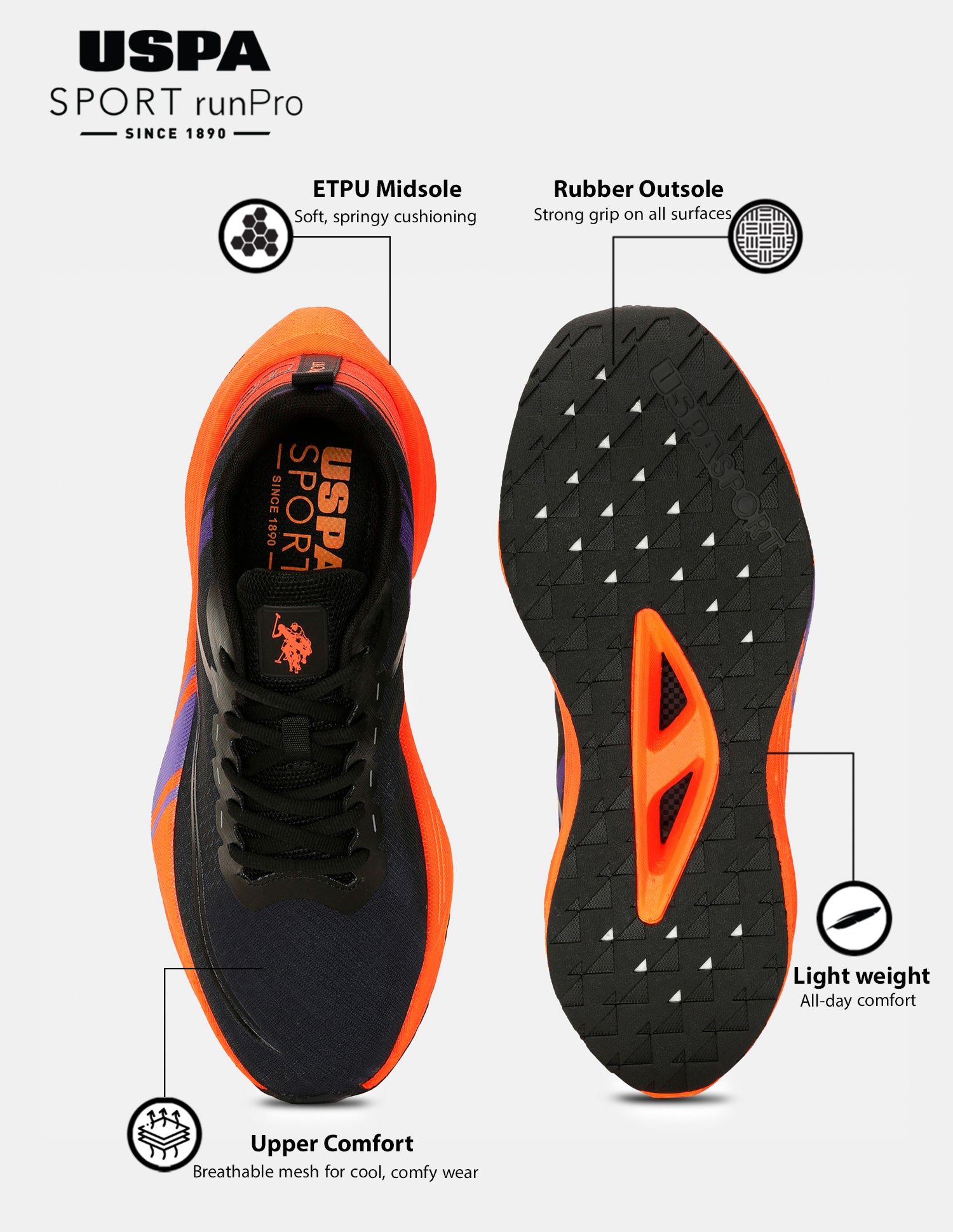 Men Erwin USPA Sport Runpro Running Shoes Black - U.S. POLO ASSN. | Large