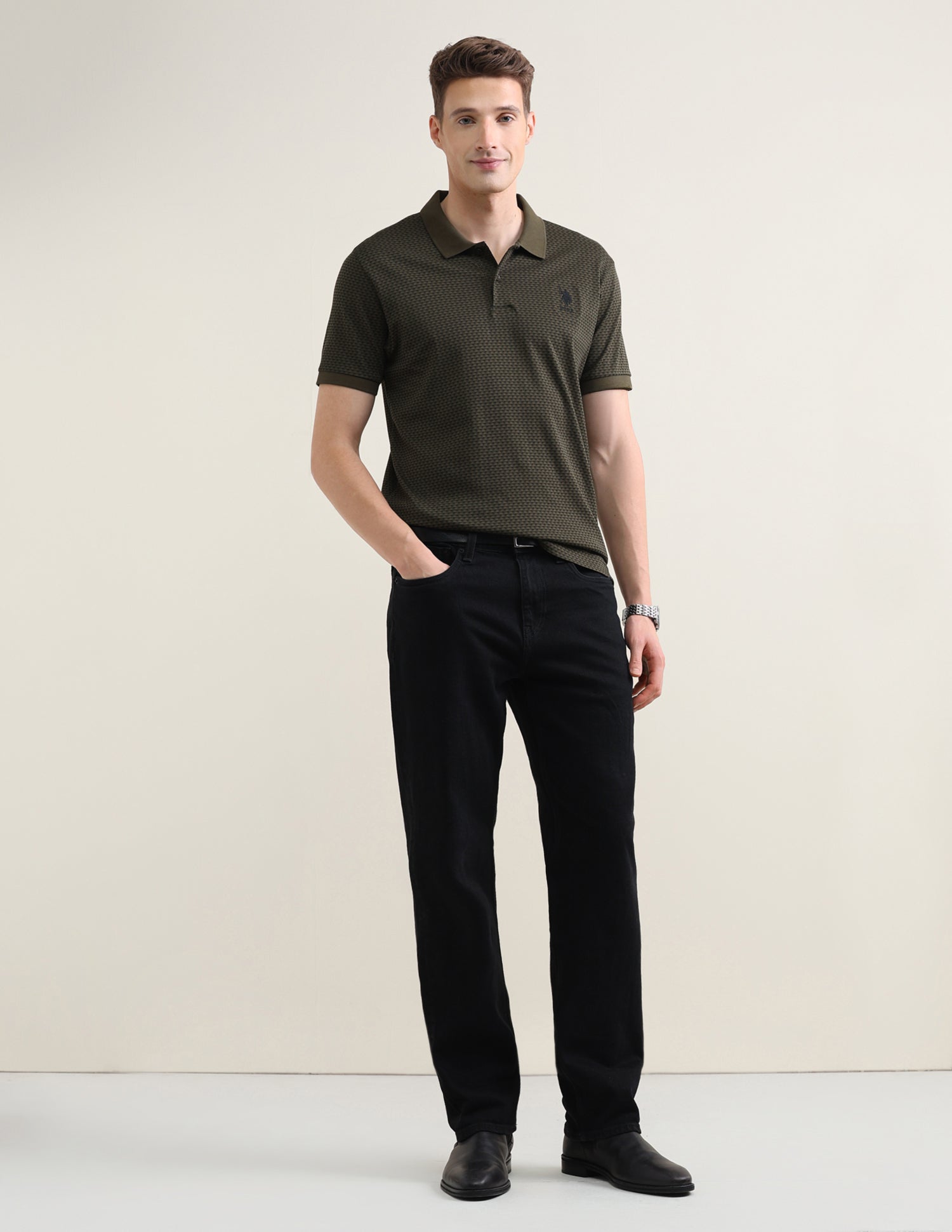 Geometric Printed Slim Fit Polo Shirt Olive - U.S. Polo Assn. India | Large
