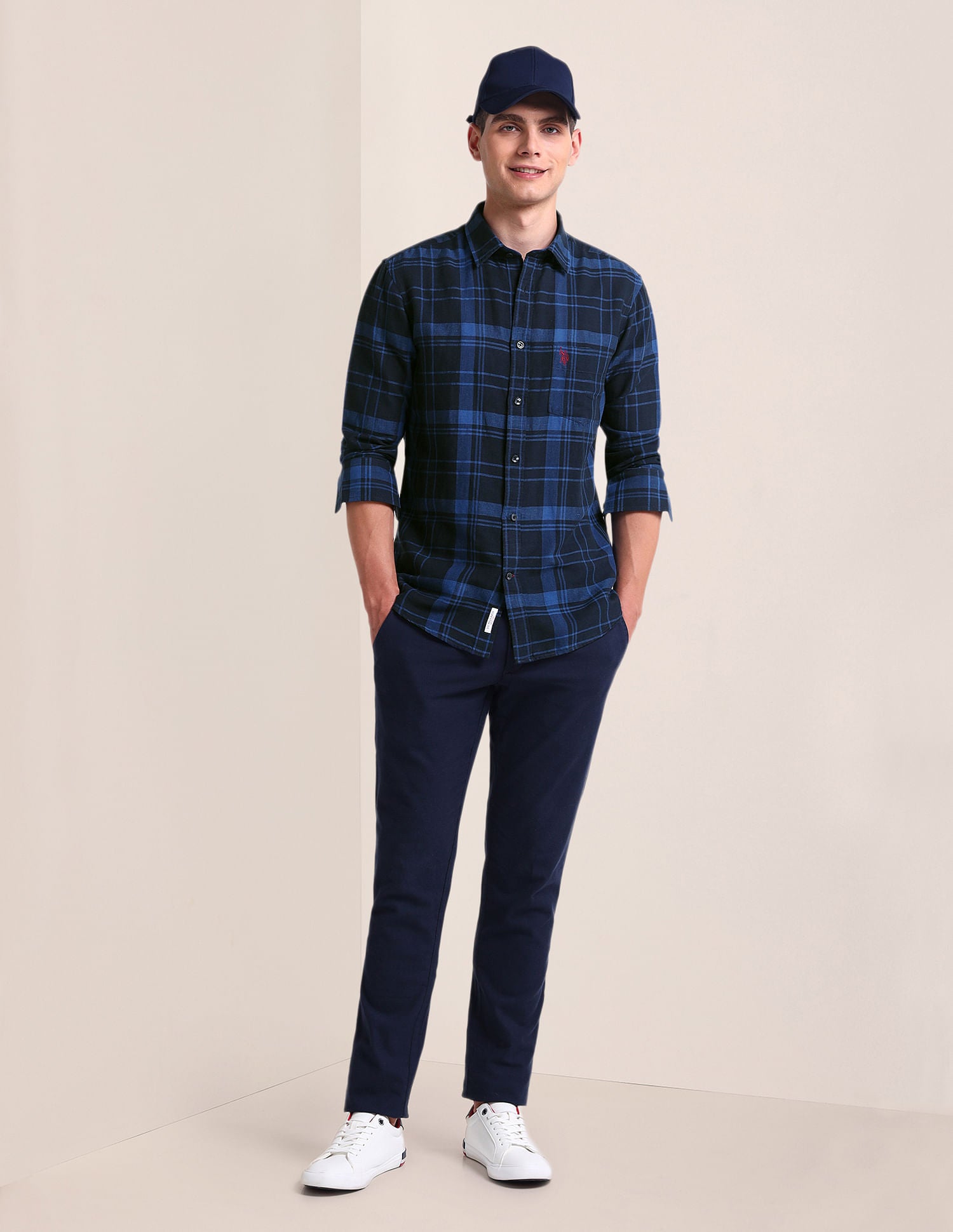 Tartan Check Linen Blend Shirt Navy - U.S. Polo Assn. India | Large