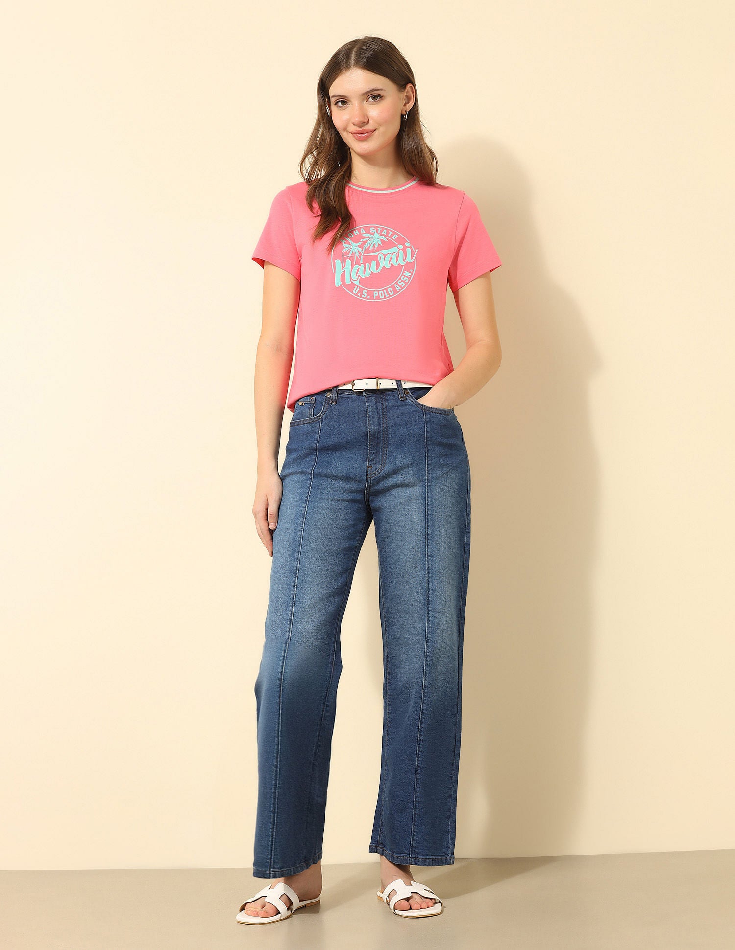 High Rise Wide Leg Fit Pintuck Jeans Blue - U.S. Polo Assn. India | Large