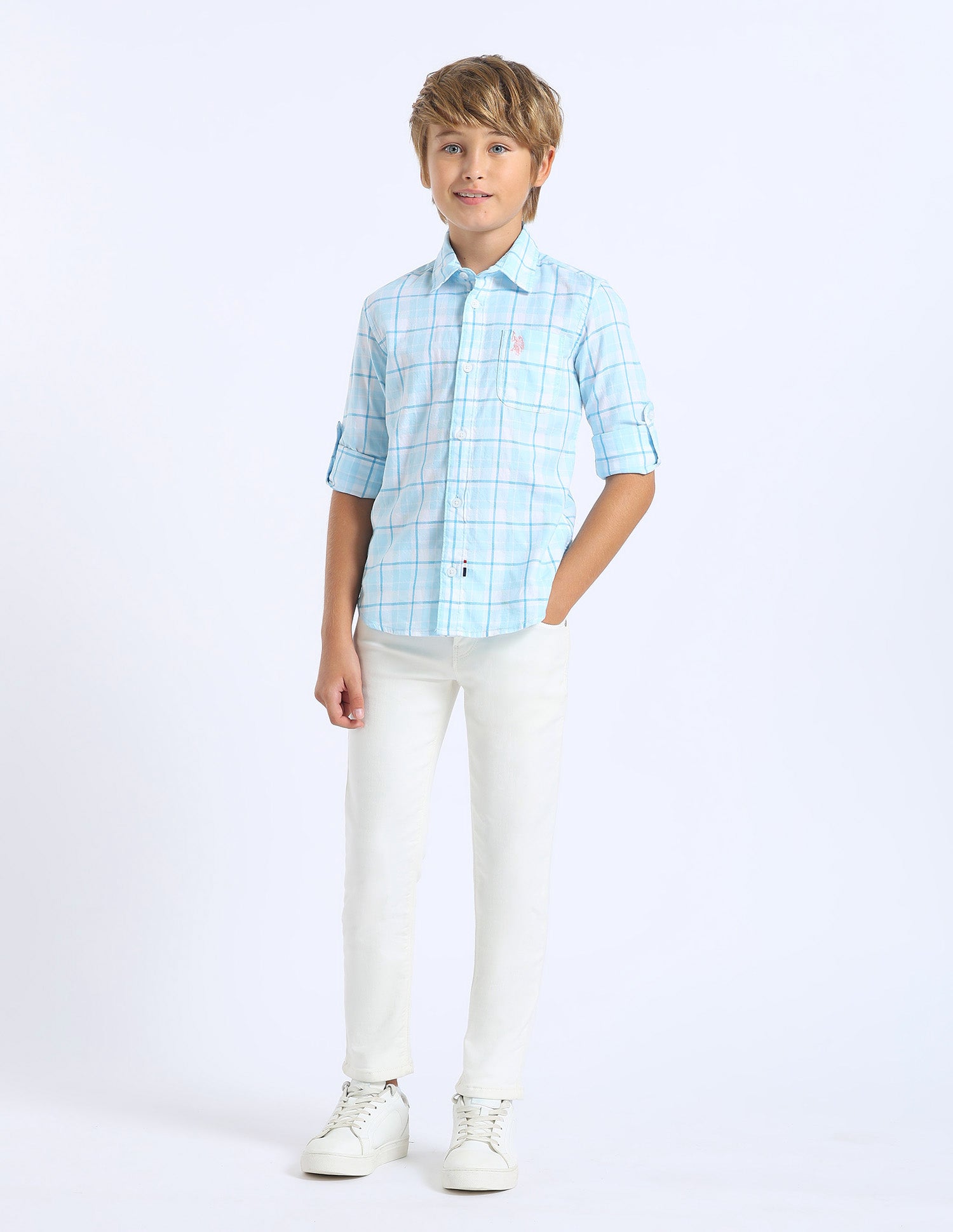 Boys Tartan Checked Regular Fit Shirt Blue - U.S. POLO ASSN. | Large