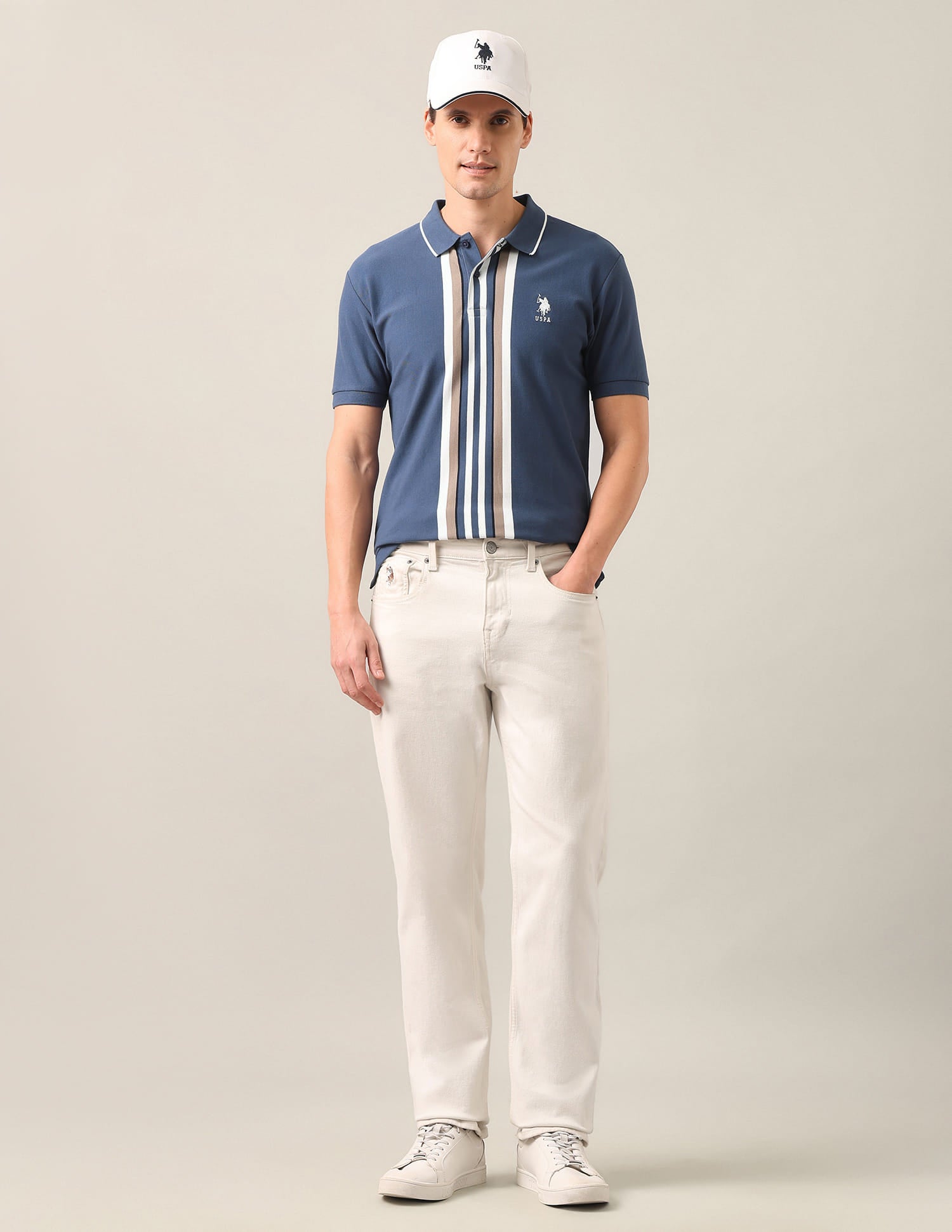 Vertical Striped Slim Fit Polo Shirt Blue - U.S. Polo Assn. India | Large