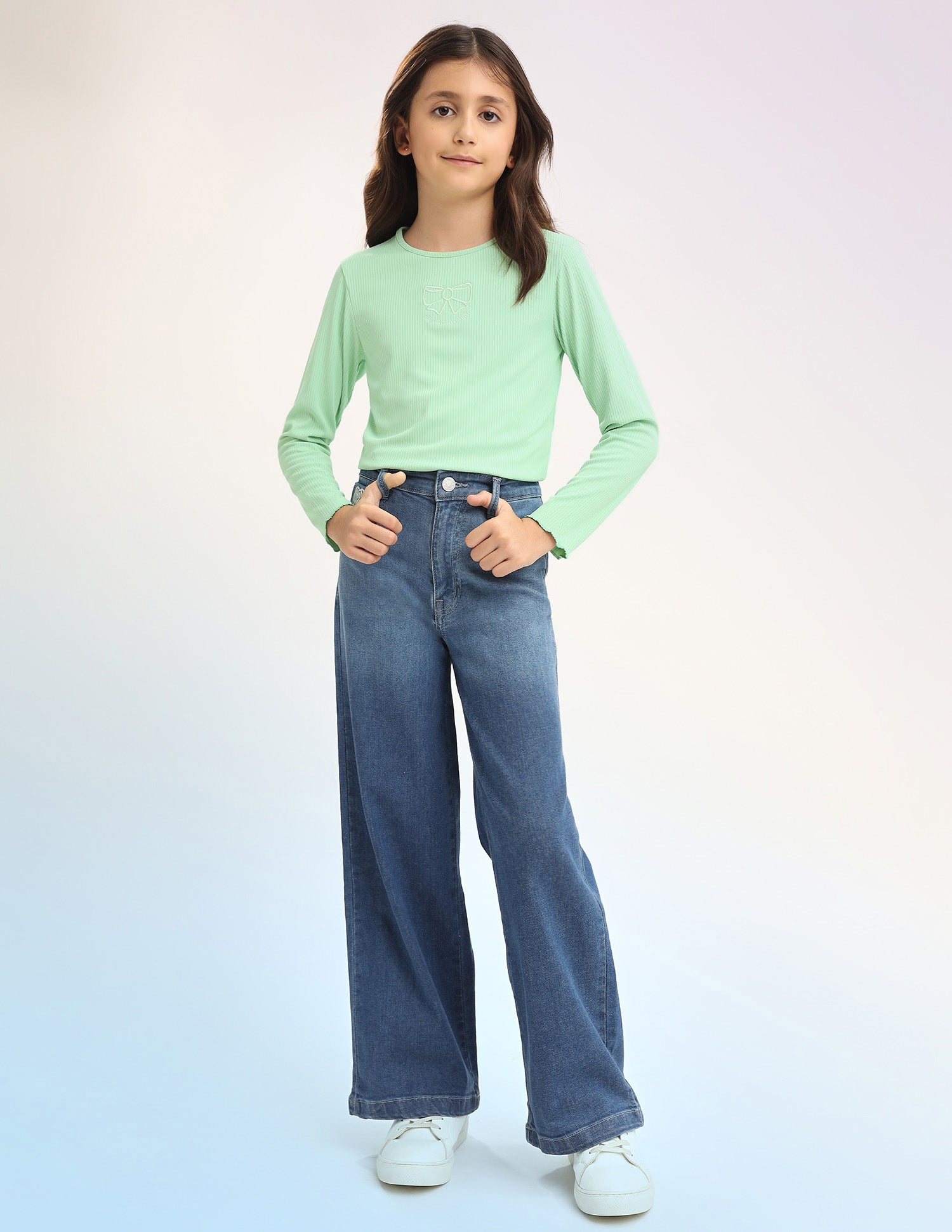 Girls Patterned Knit Regular Fit T-Shirt Light Green - U.S. POLO ASSN. | Large