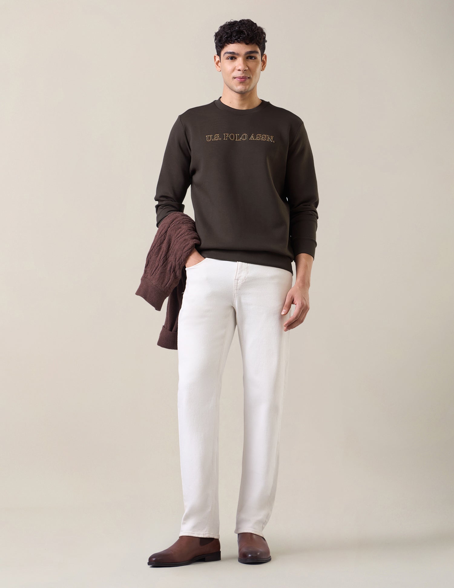 Brand Applique Slim Fit Sweatshirt Dark Brown - U.S. Polo Assn. India | Large