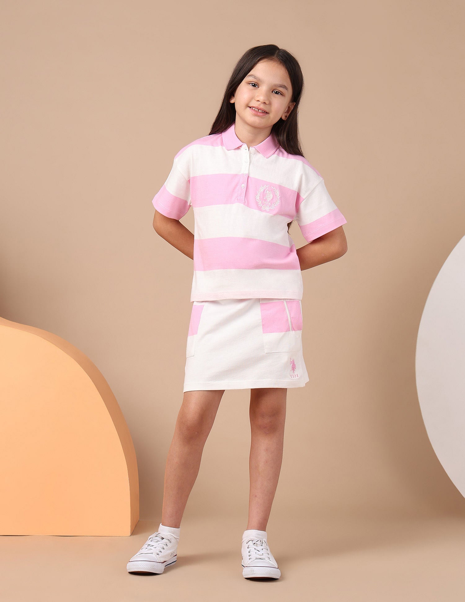 Girls Horizontal Striped Polo Shirt Light Pink - U.S. POLO ASSN. | Large