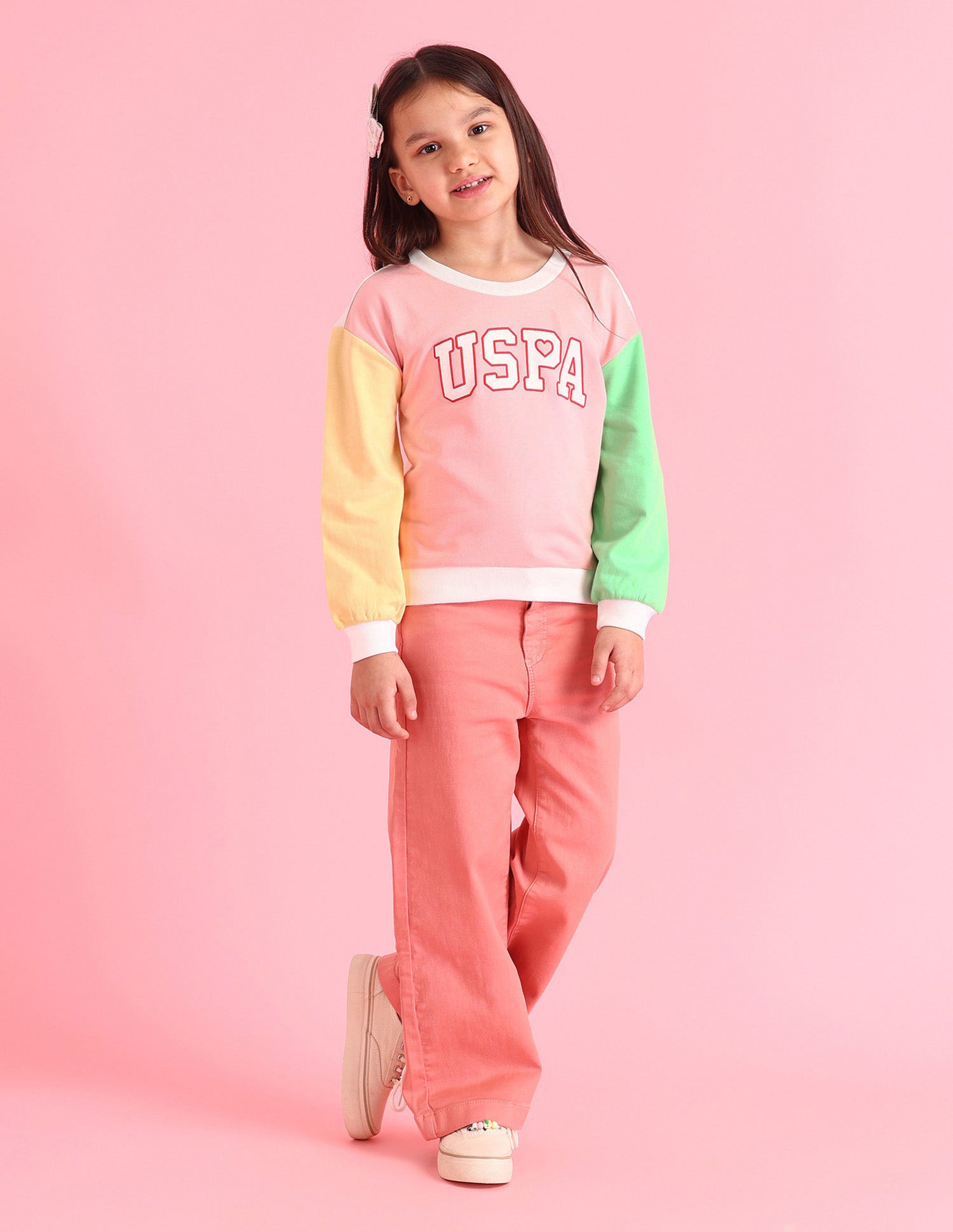 Girls Brand Printed Regular Fit Sweatshirt Light Pink - U.S. POLO ASSN. | Large
