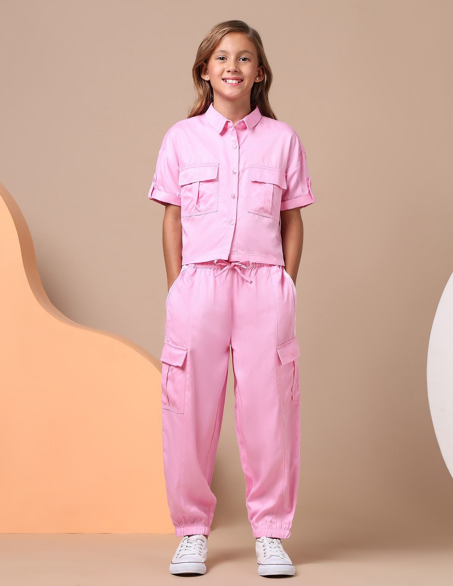 Girls Wide Leg Fit Cargo Trousers Light Pink - U.S. POLO ASSN. | Large