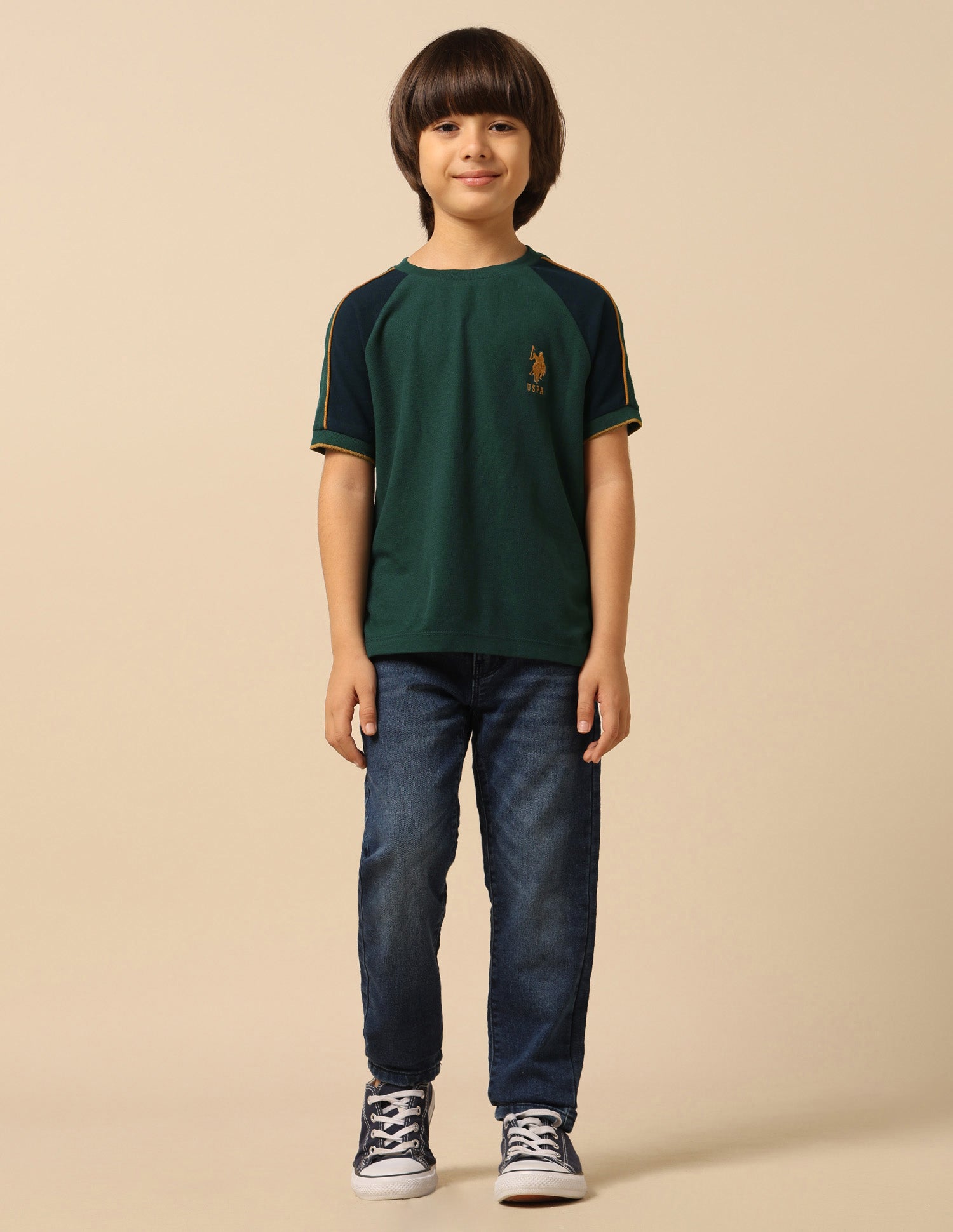 Boys Colour Blocked Regular Fit T-Shirt Dark Green - U.S. POLO ASSN. | Large