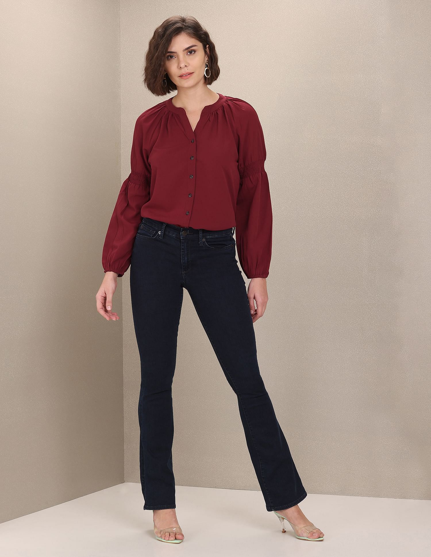 Mandarin Collar Peasant Sleeve Evening Top Rust - U.S. POLO ASSN. | Large