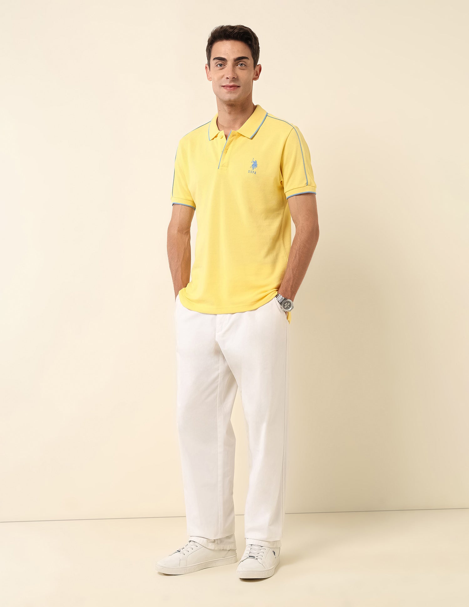 Slim Fit Solid Polo Shirt Yellow - U.S. Polo Assn. India | Large