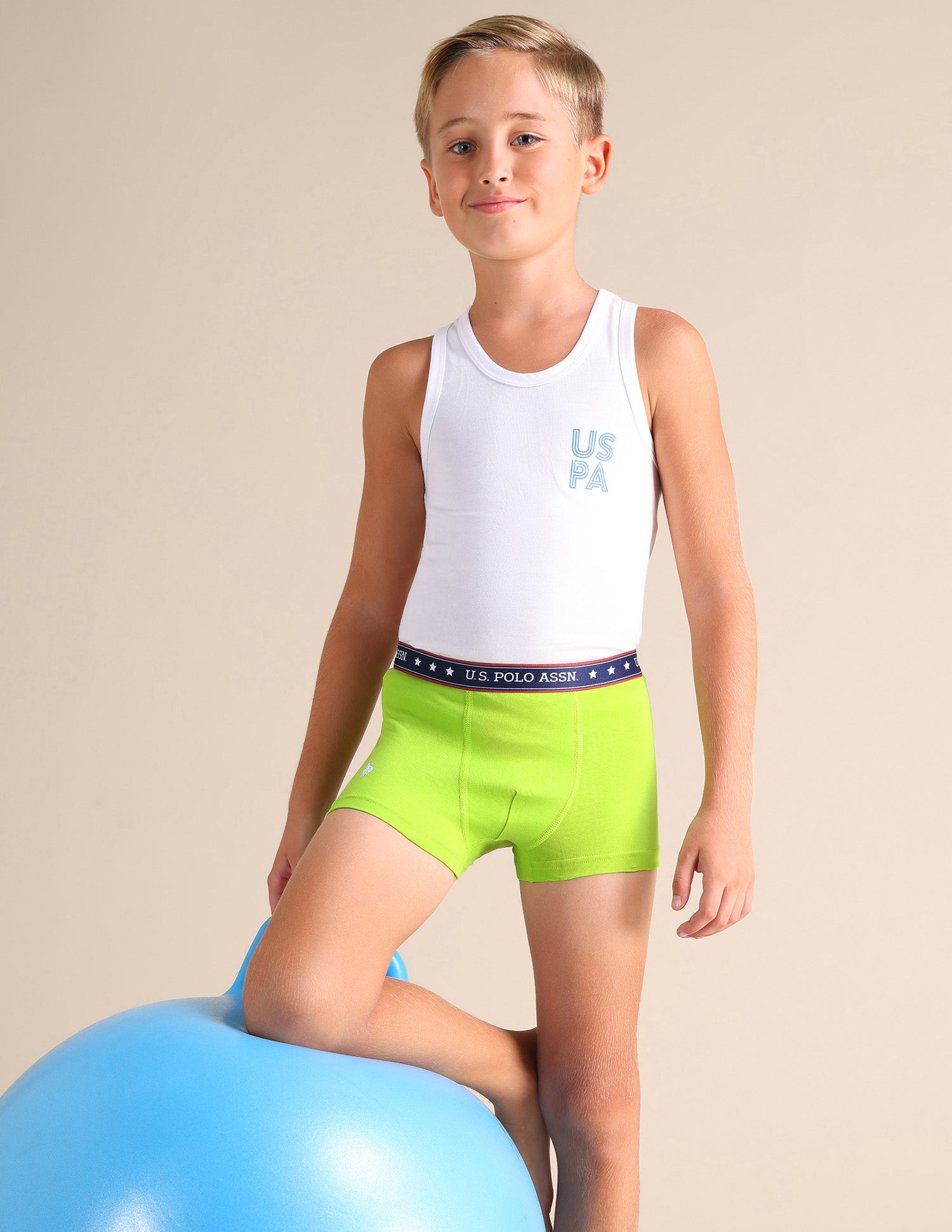 Solid Cotton Spandex EKT03 Trunks - Pack Of 2 Lime Green and Beige - U.S. POLO ASSN. | Large