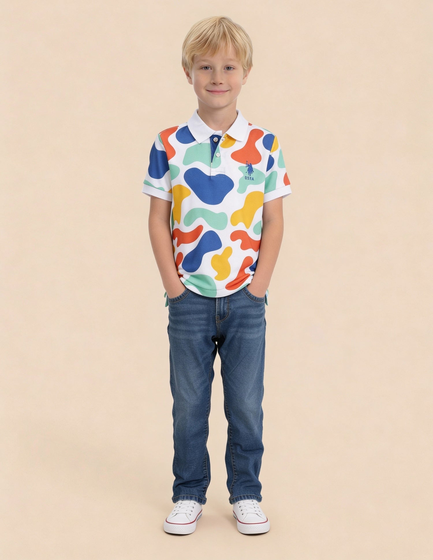 Abstract Printed Regular Fit Polo Shirt White - U.S. Polo Assn. India | Large