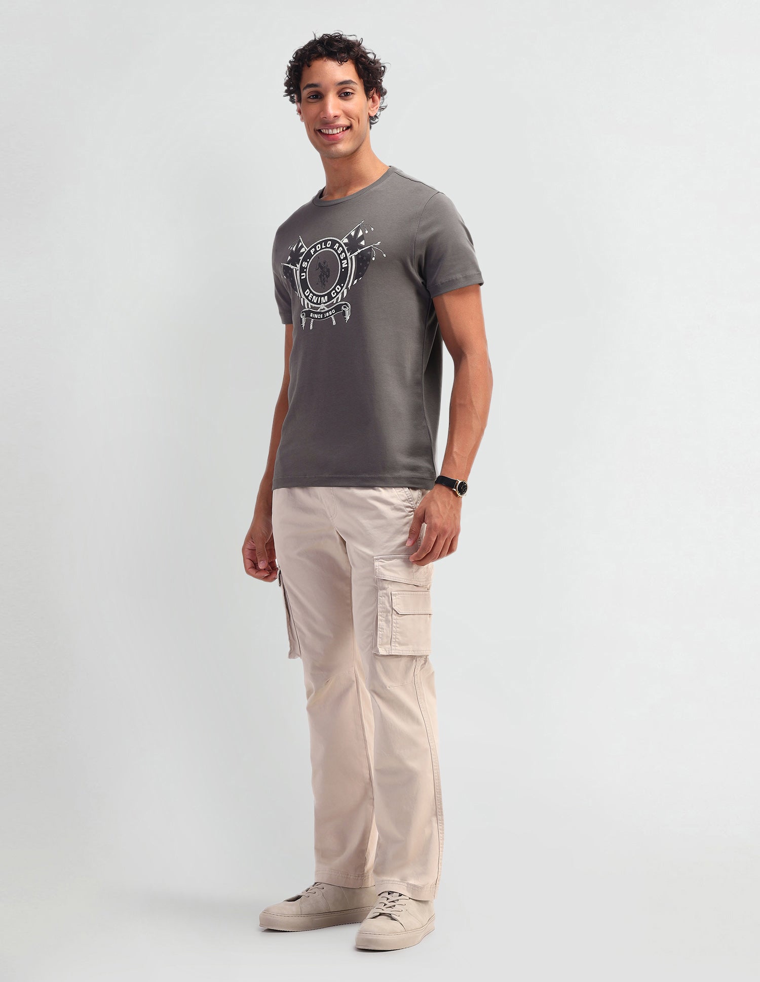 Brand Printed Pattern Muscle Fit T-Shirt Bgranite Grey - U.S. Polo Assn. India | Large