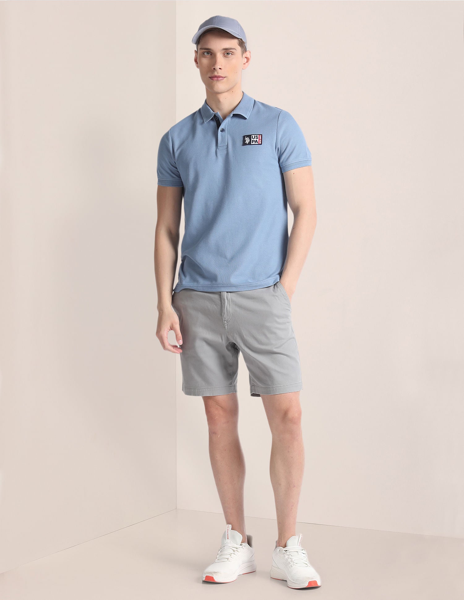 Solid Cotton Polo Shirt Blue - U.S. Polo Assn. India | Large