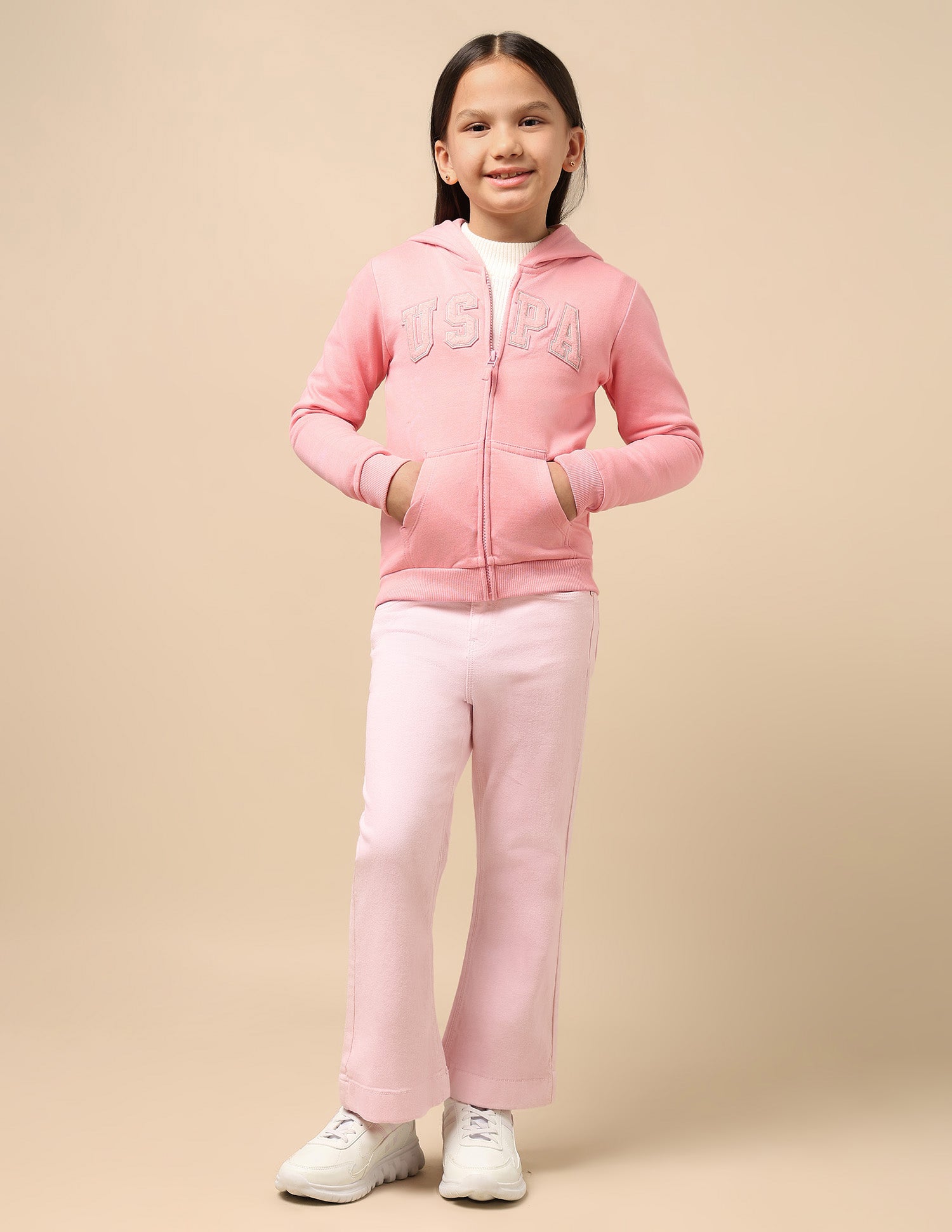 Girls Embroidered Hooded Sweatshirt Light Pink - U.S. POLO ASSN. | Large