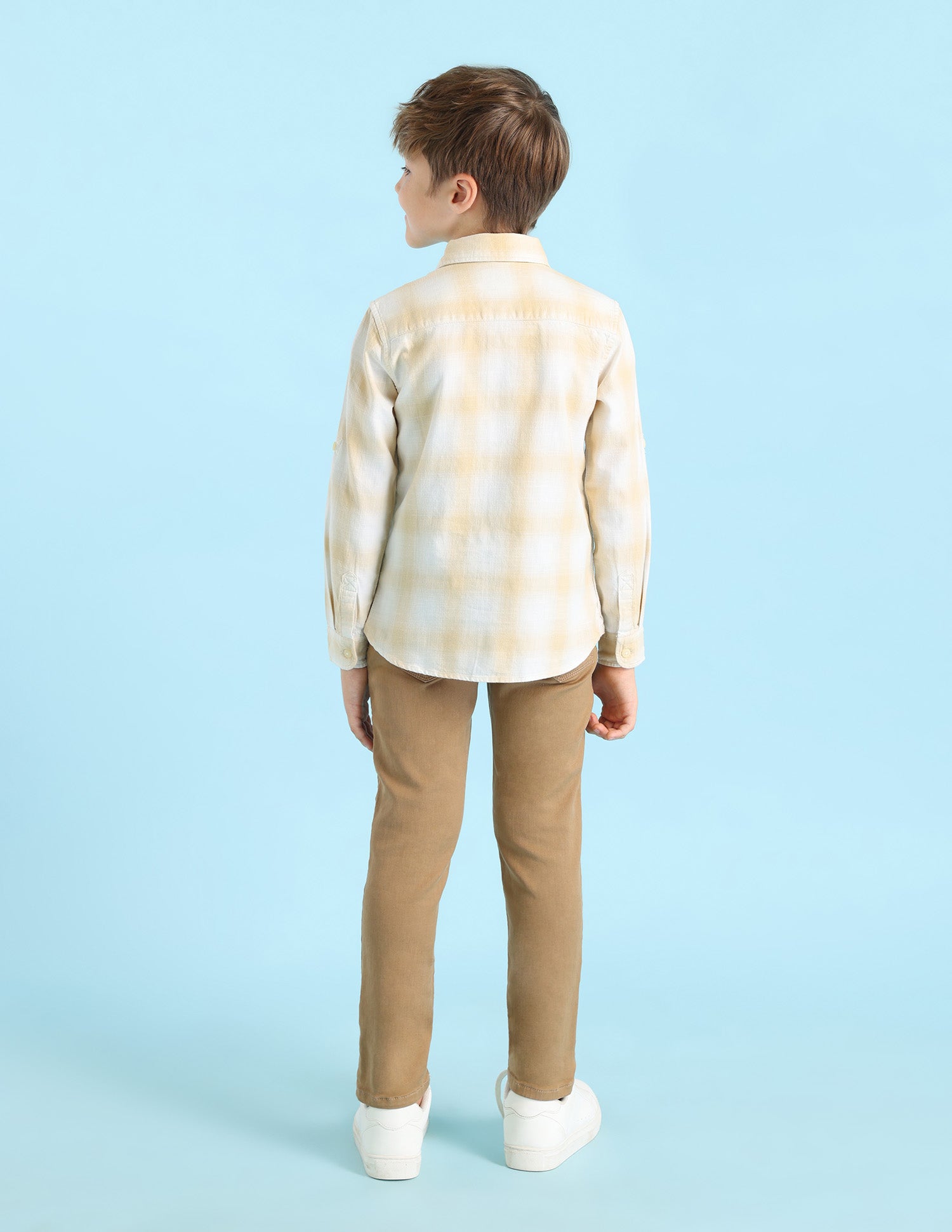 Boys Plaid Checked Regular Fit Shirt Beige - U.S. POLO ASSN. | Large