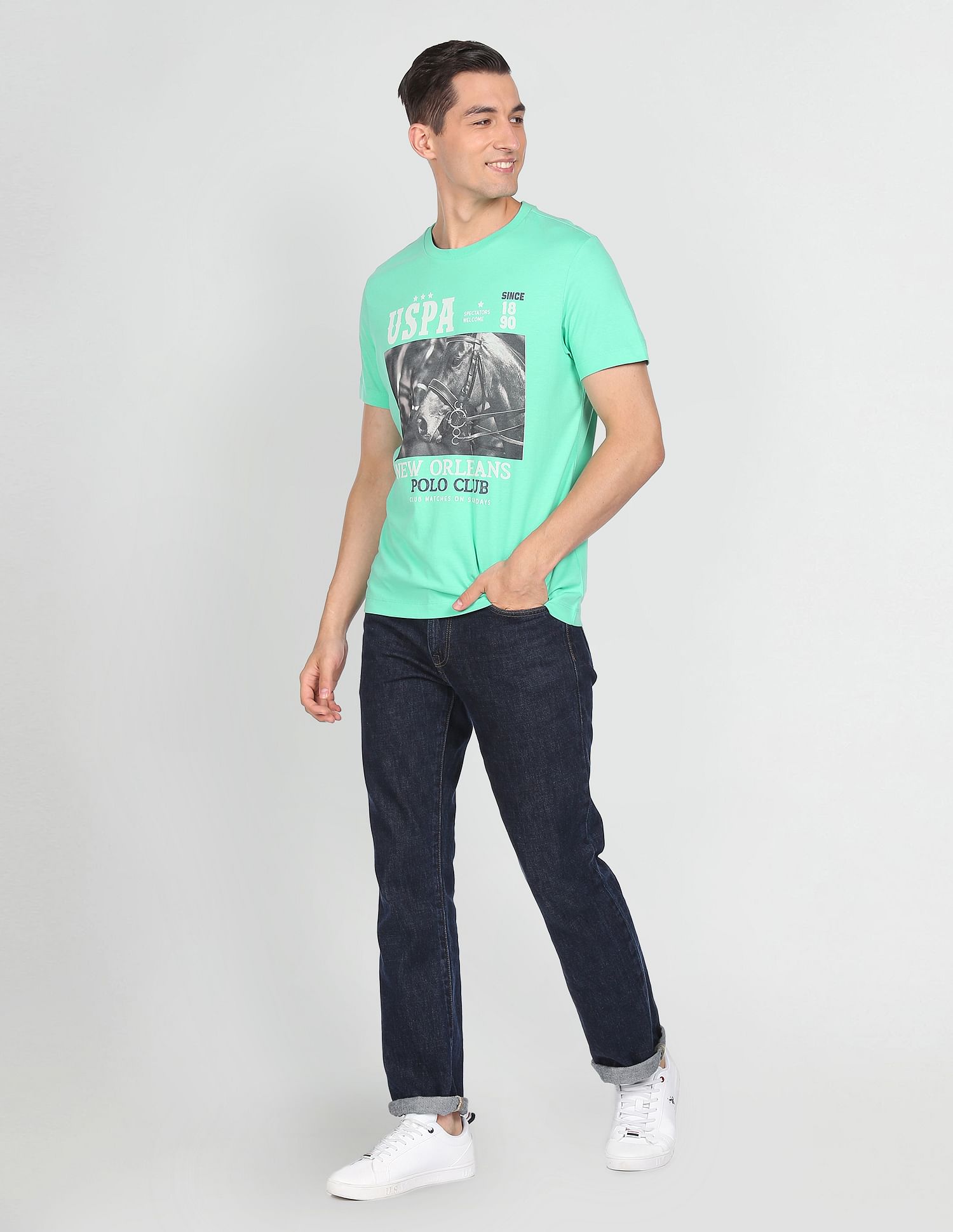 Crew Neck Graphic Print T-Shirt Aqua - U.S. POLO ASSN. | Large