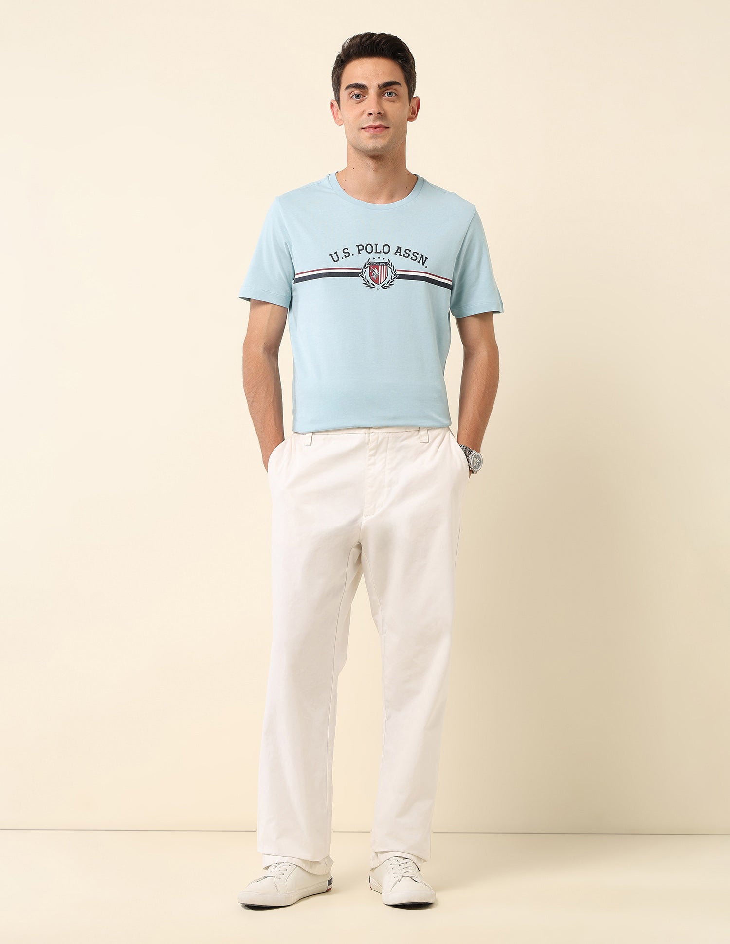 Pure Cotton Slim Fit T-Shirt Light Blue - U.S. Polo Assn. India | Large