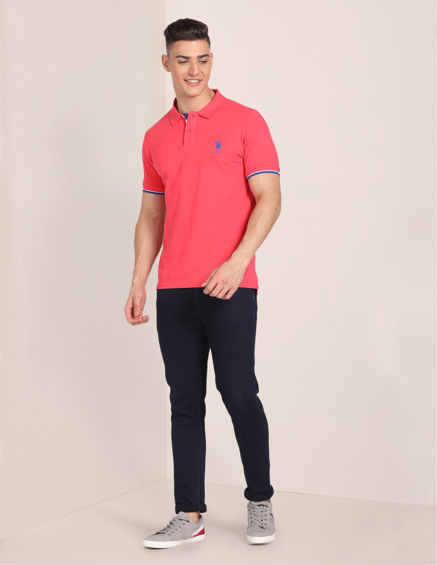 Tipped Collar Slim Fit Polo Shirt Pink - U.S. POLO ASSN. | Large