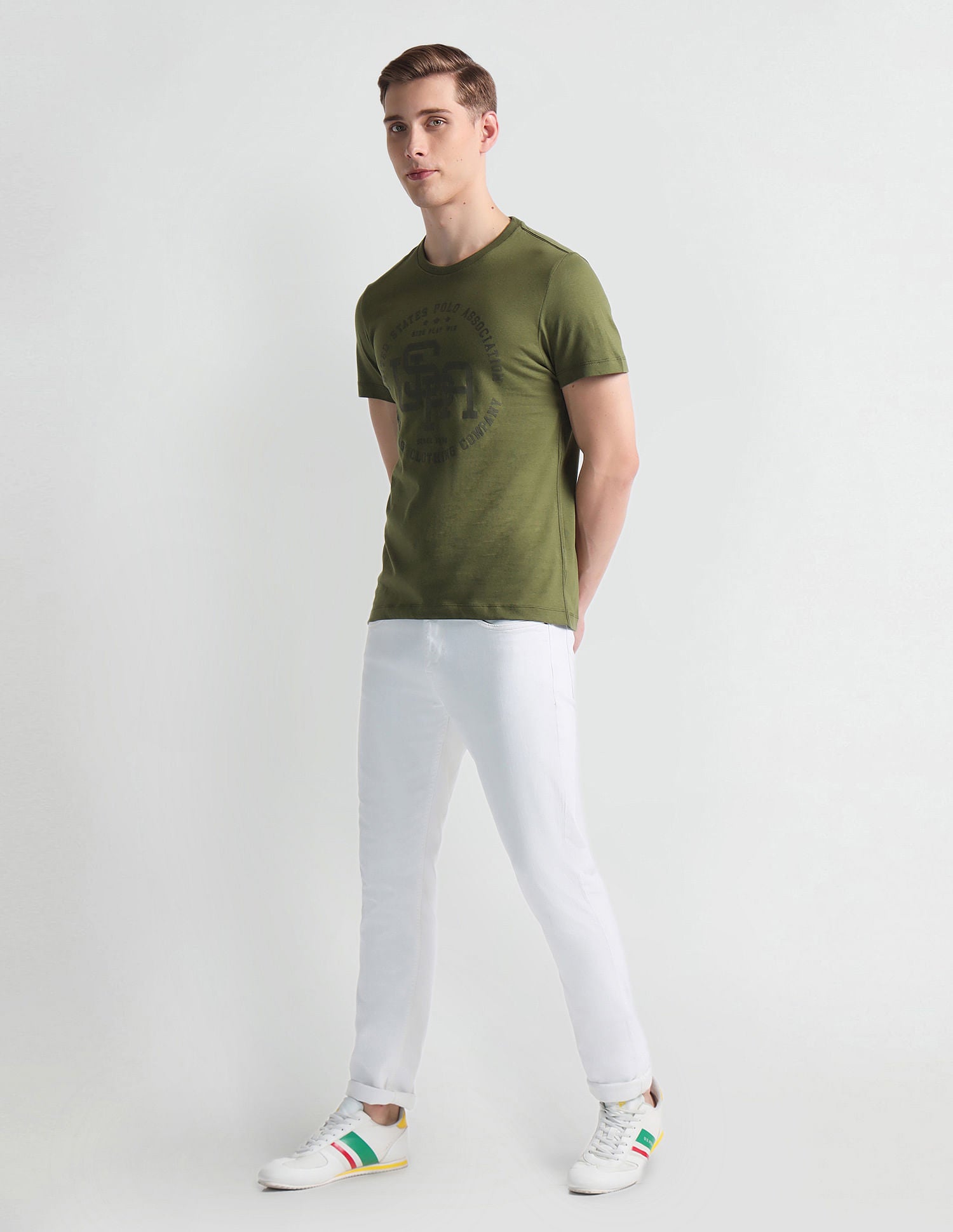 Tonal Branding Heathered T-Shirt Olive - U.S. Polo Assn. India | Large