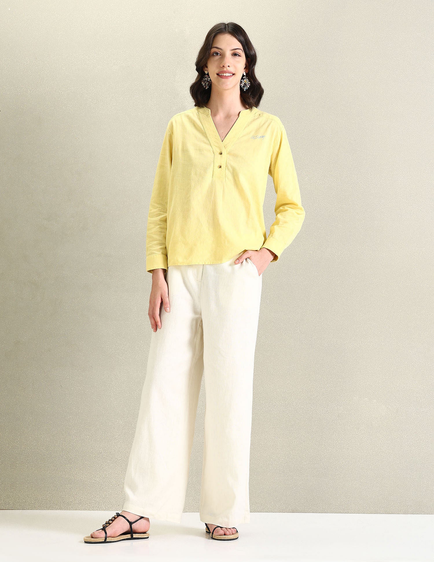 Solid Linen Tunic Top Light Yellow - U.S. POLO ASSN. | Large