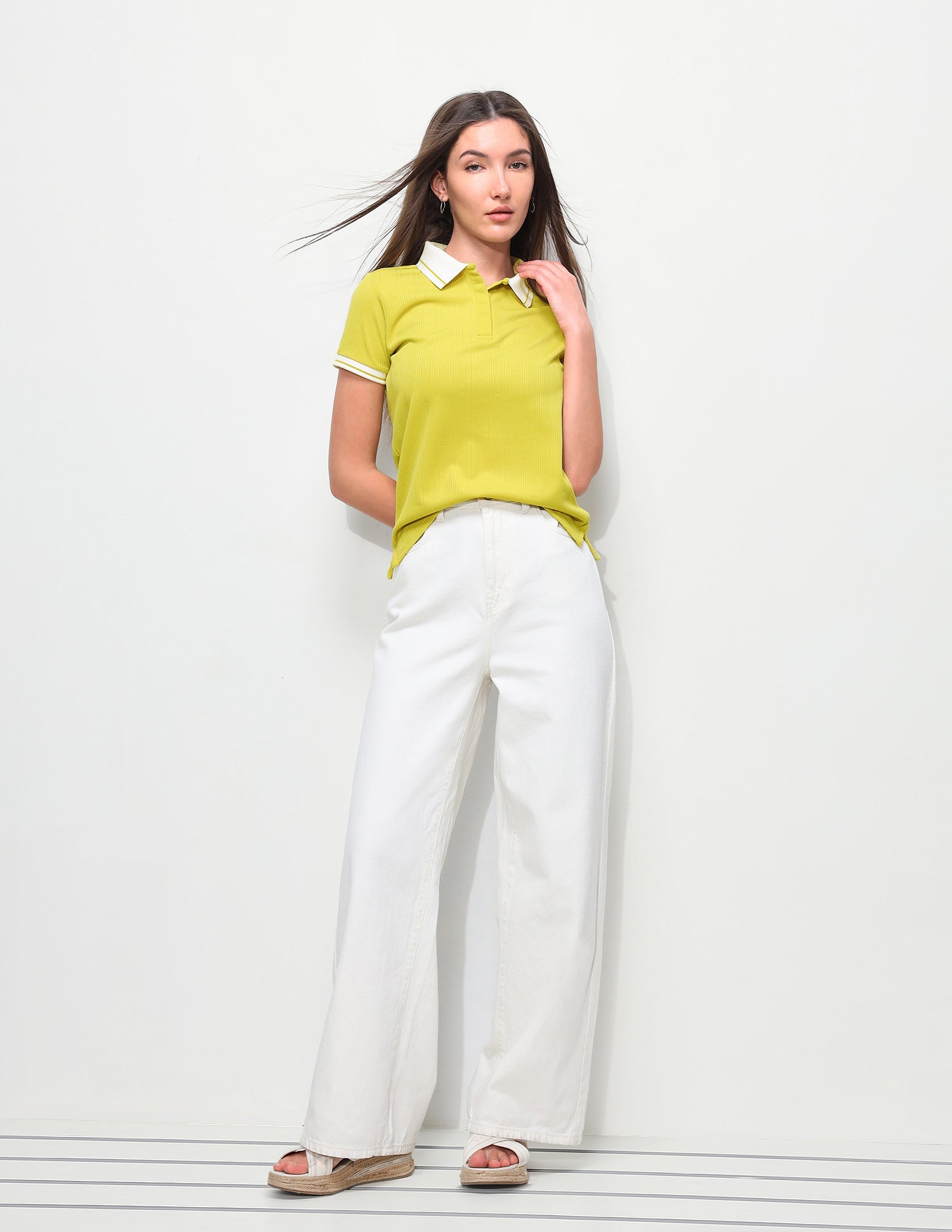 Textured Vertical Striped Regular Fit Polo Shirt Lime Green - U.S. Polo Assn. India | Large