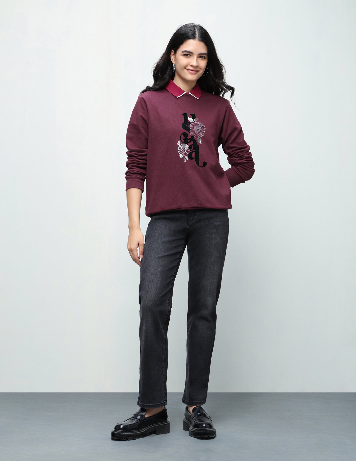 Brand Floral Embellished Regular Fit Sweatshirt Purple - U.S. Polo Assn. India | Large