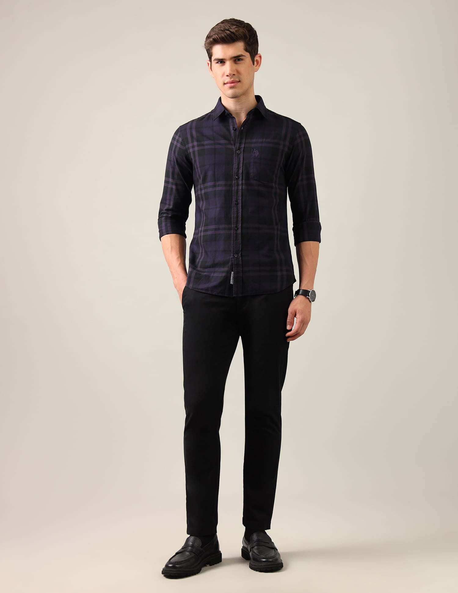 Grid Tattersall Checked Tailored Fit Shirt Purple - U.S. Polo Assn. India | Large