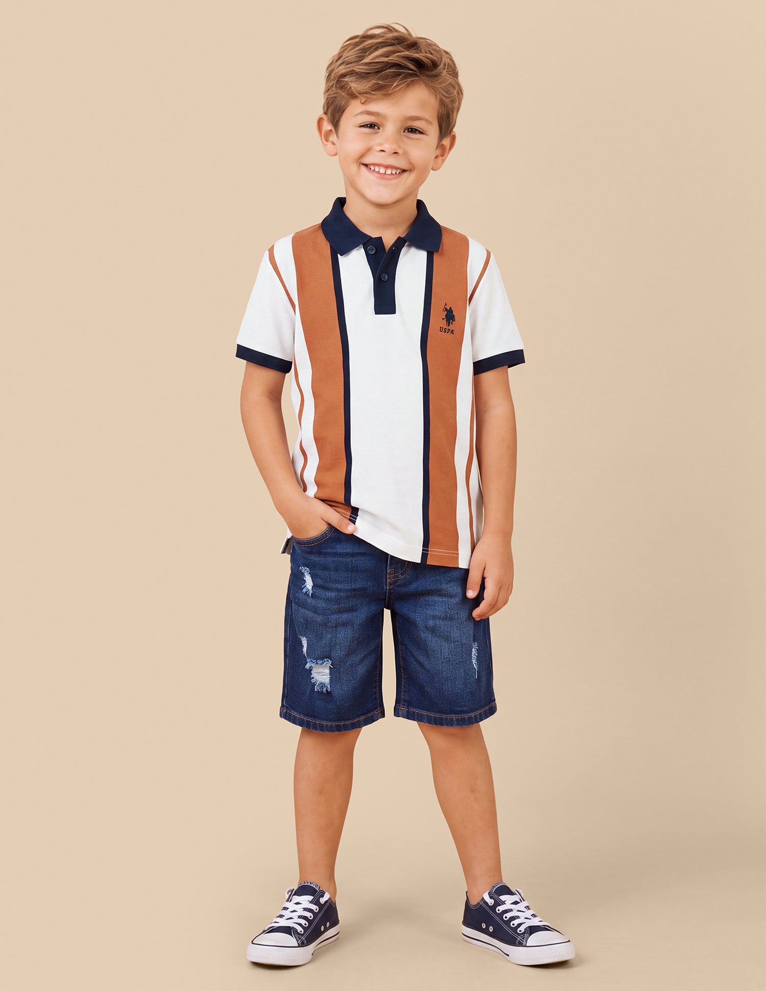 Vertical Striped Regular Fit Polo Shirt Rust - U.S. Polo Assn. India | Large