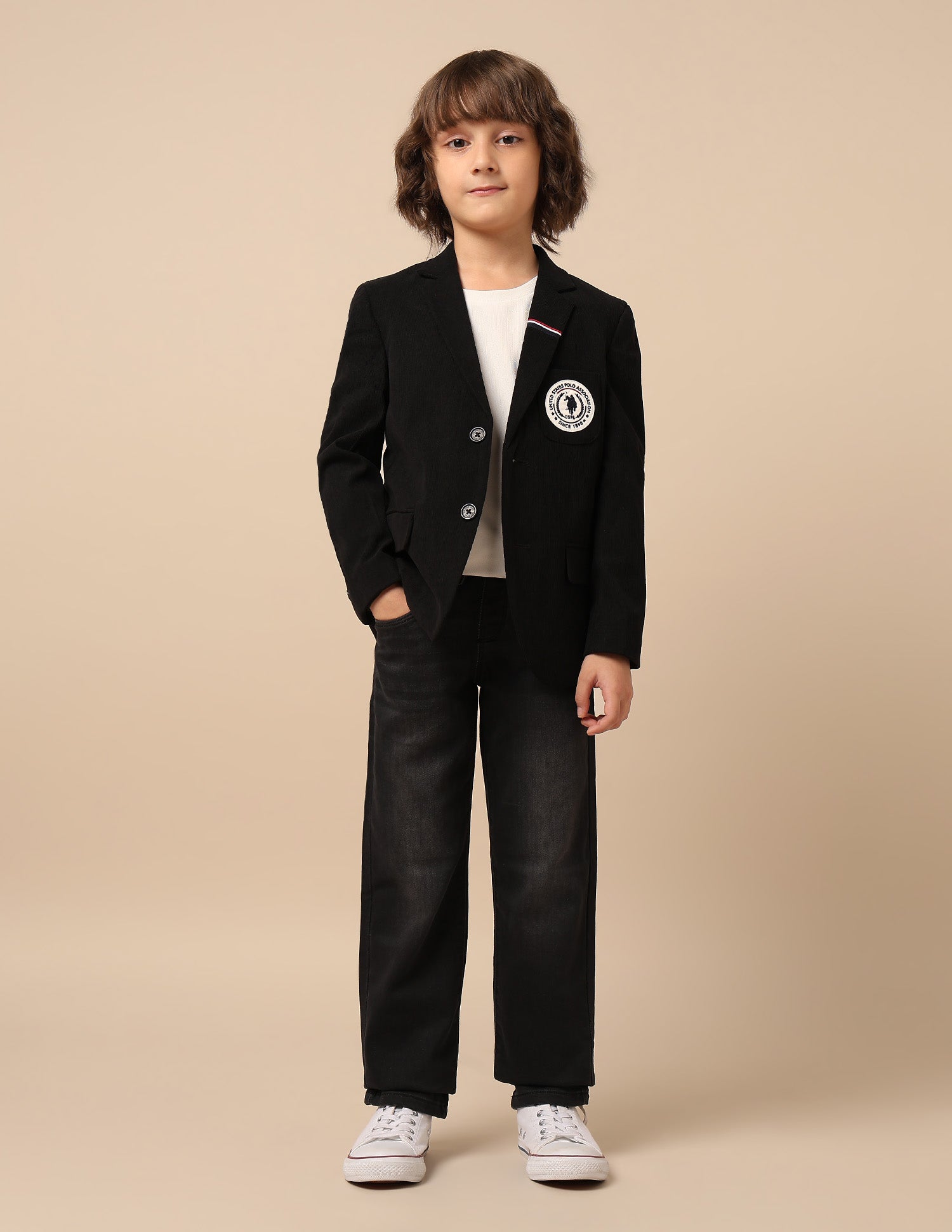 Boys Solid Regular Fit Blazer Black - U.S. POLO ASSN. | Large