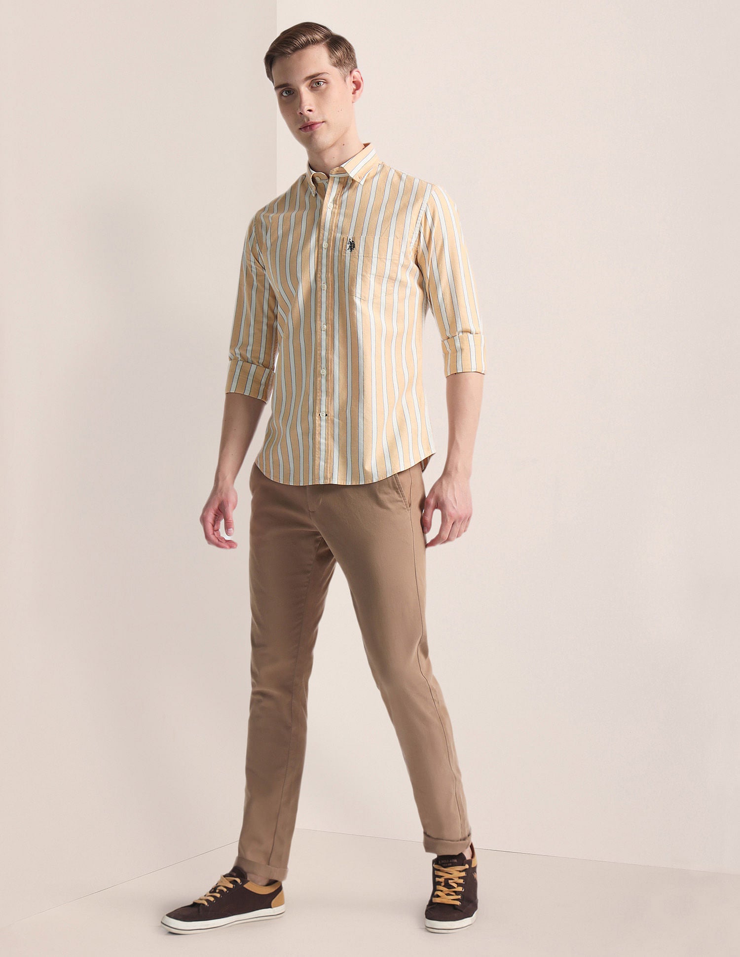 Vertical Stripe Oxford Shirt Beige - U.S. Polo Assn. India | Large