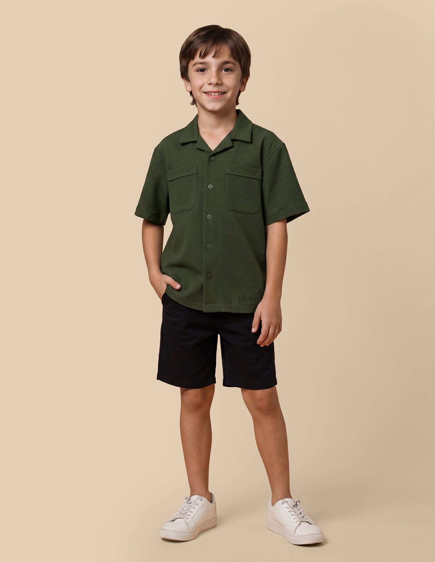 Boxy Fit Seersucker Shirt Olive - U.S. Polo Assn. India | Large