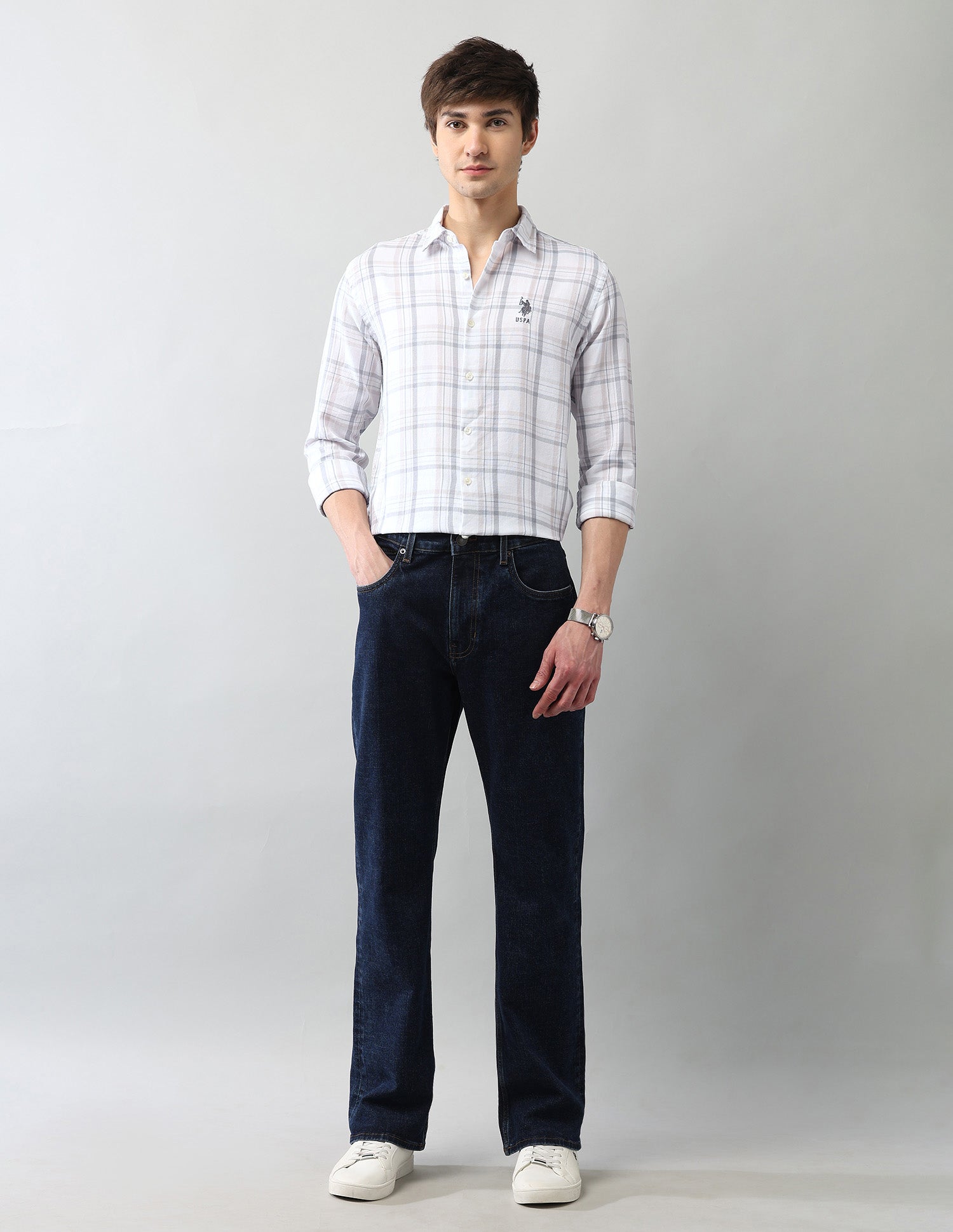 Grid Tattersall Checked Regular Fit Dobby Shirt Ecru - U.S. Polo Assn. India | Large