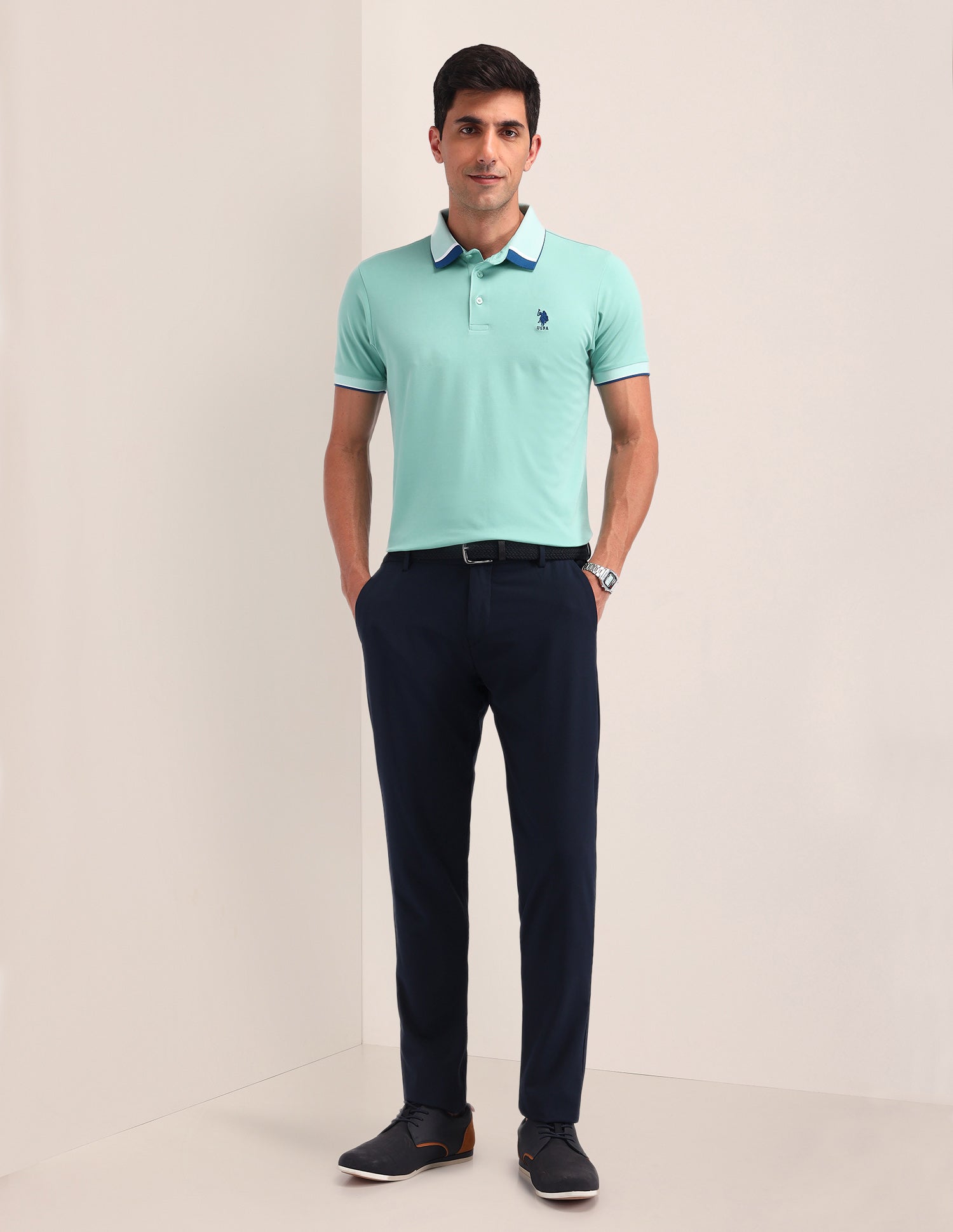 Solid Slim Fit Polo Shirt Green - U.S. Polo Assn. India | Large
