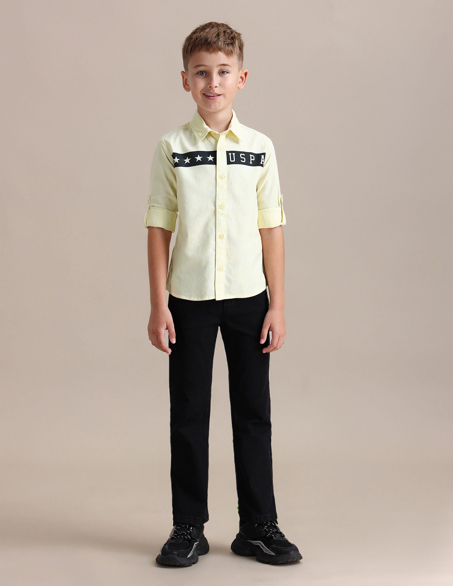 Boys Brand Printed Cotton Shirt Yellow - U.S. POLO ASSN. | Large