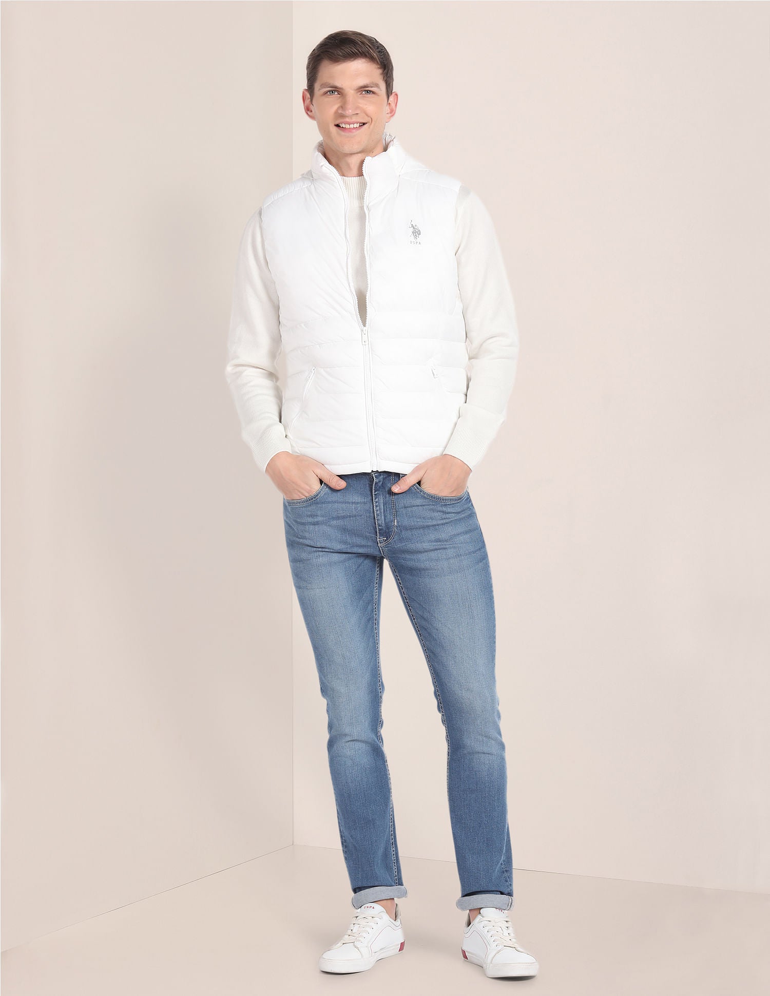 Consealed Hood Sleeveless Jacket White - U.S. POLO ASSN. | Large