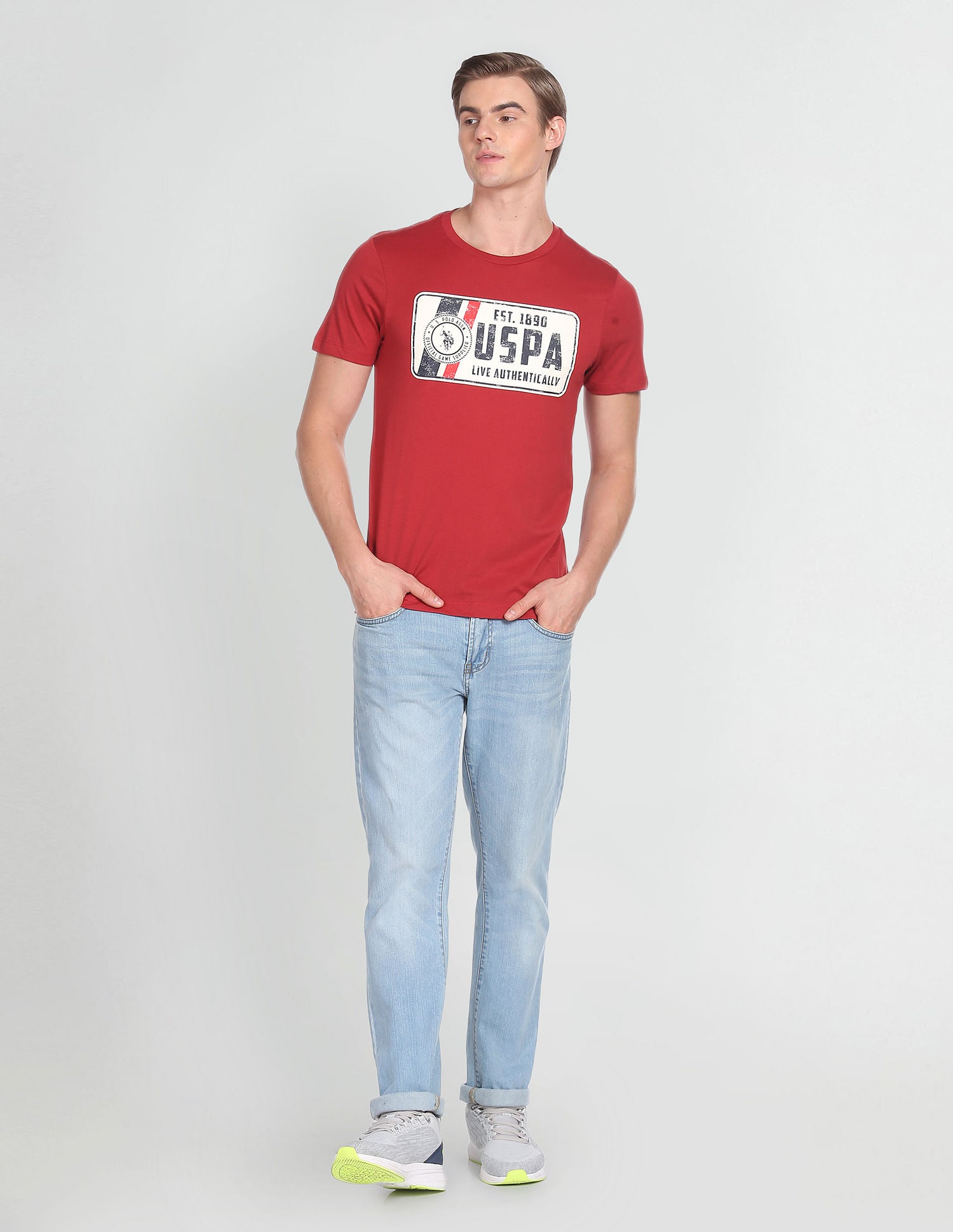 Crew Neck Cotton T-Shirt Maroon - U.S. POLO ASSN. | Large