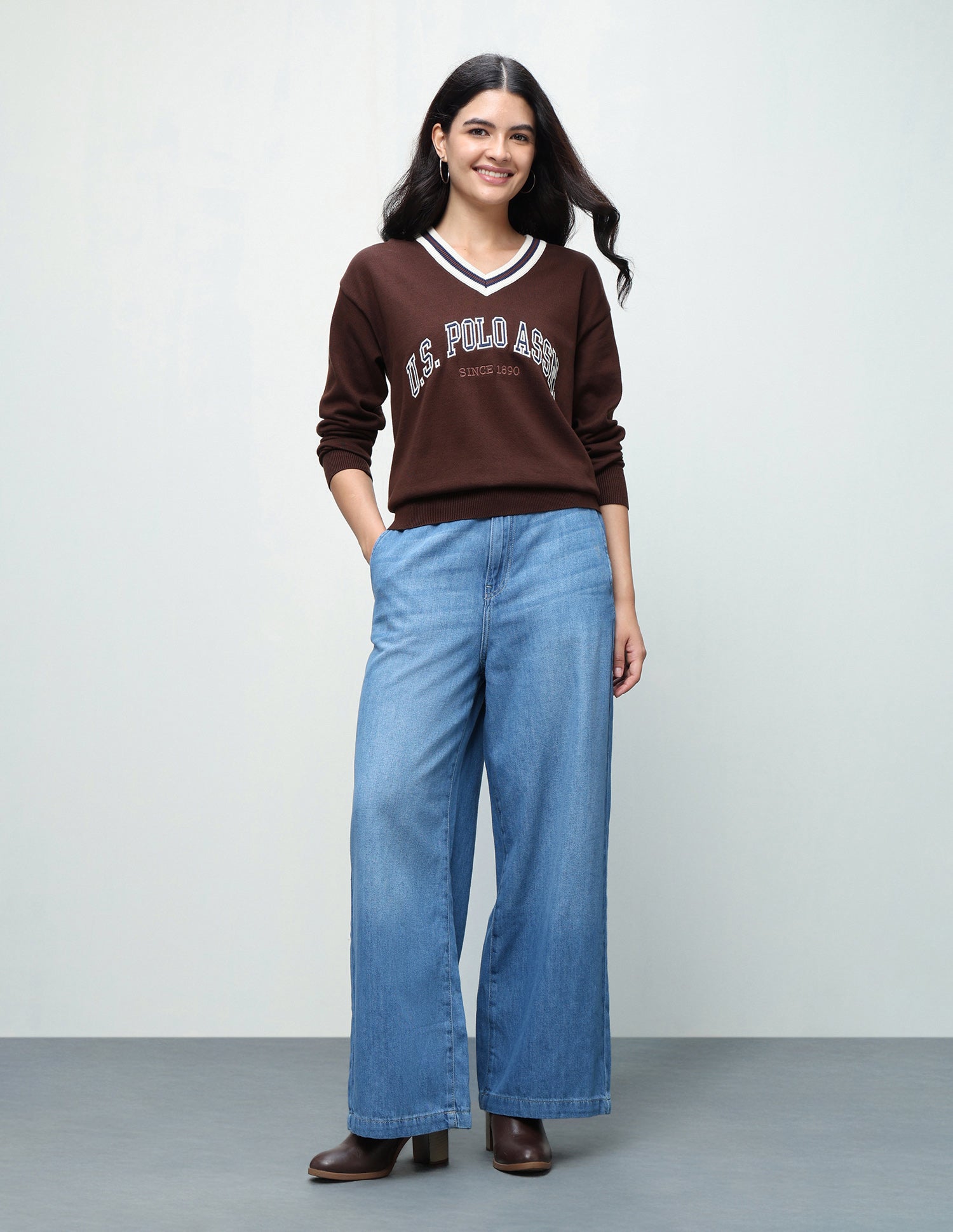 Wide Leg Fit Blue Jeans Light Blue - U.S. Polo Assn. India | Large