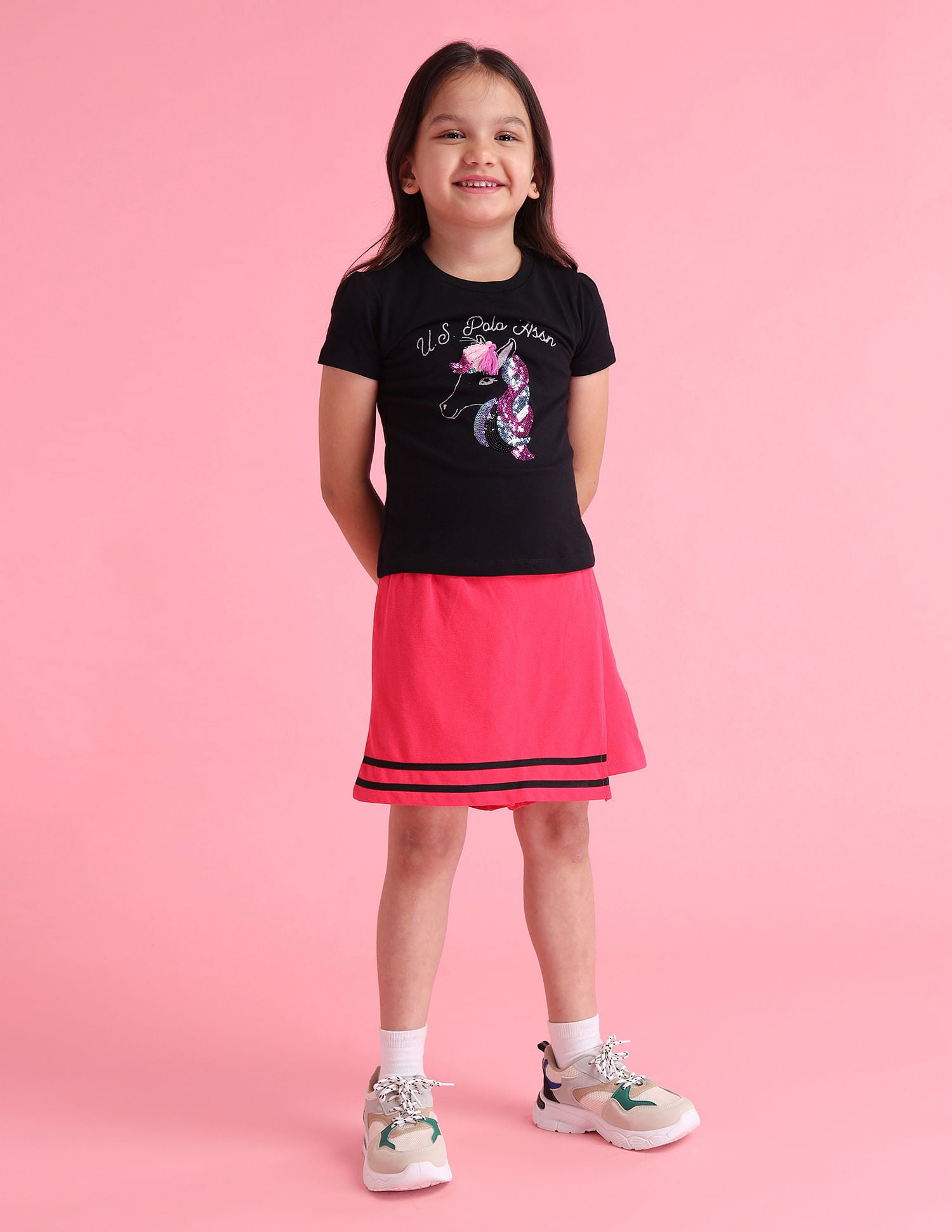 Girls Embellished Crew Neck T-Shirt Black - U.S. Polo Assn. India | Large